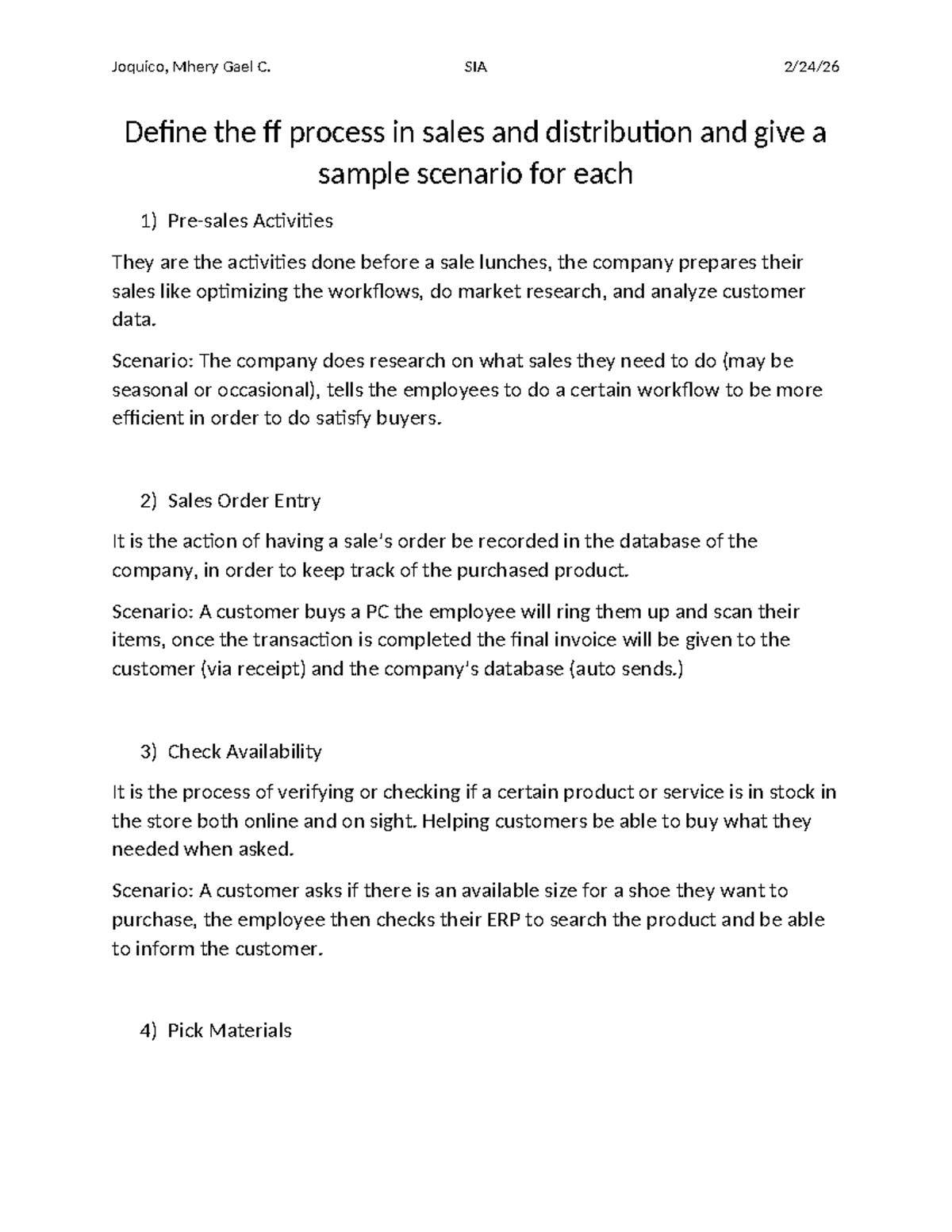 SIA Midterm: Sales & Distribution Processes Explained - Studocu