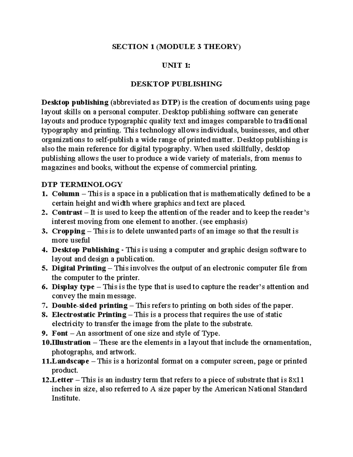 PUB 101 - Detailed Notes on Desktop Publishing Techniques - Studocu