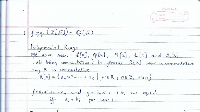 Ring Theory (MATH 301) - Chapter 16 Notes on Polynomial Rings - Studocu