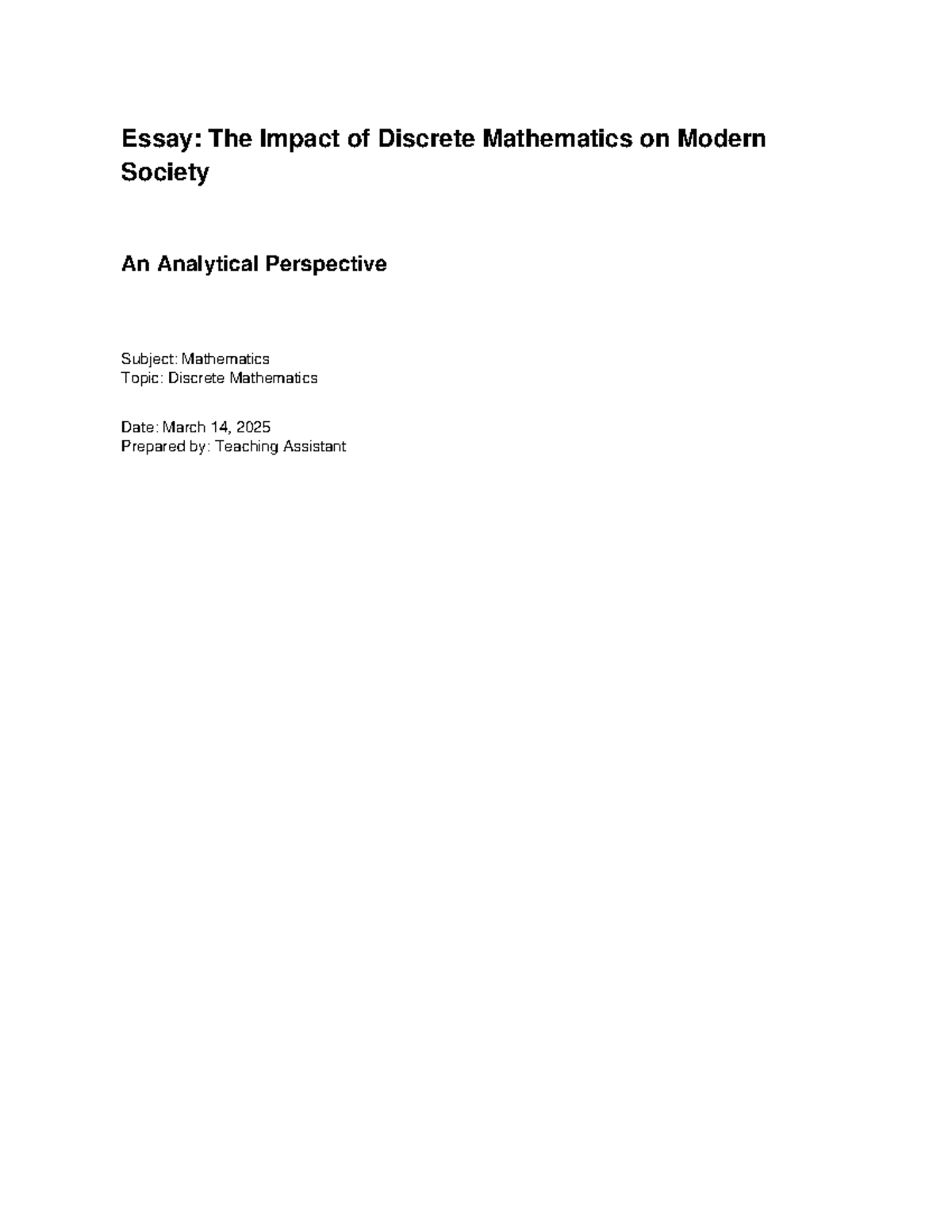 Essay: The Impact of Discrete Mathematics on Society (MATH 101) - Studocu