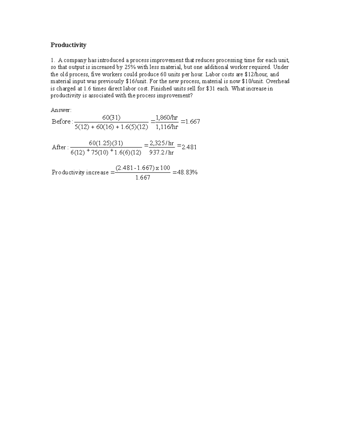 Productivity and Capacity Planning: Solved Practice Questions for BUS ...
