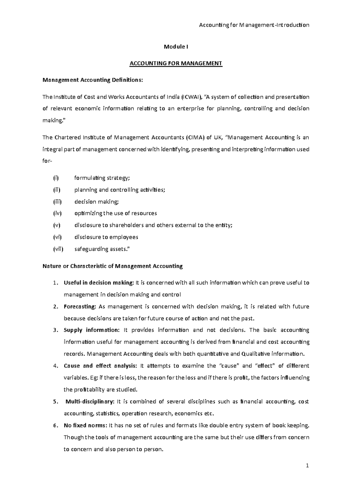 Accounting for Management: Module I Overview and Key Concepts - Studocu
