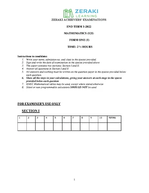 Form 1 Mathematics End Term Exam Revision Material (K.C.S.E.) - Studocu