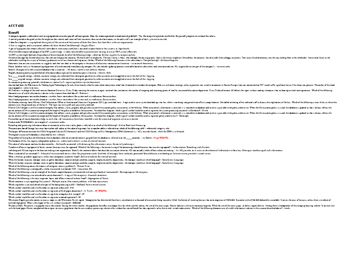 ACCT 4311 Exam 1 Study Guide: Information Systems Insights - Studocu