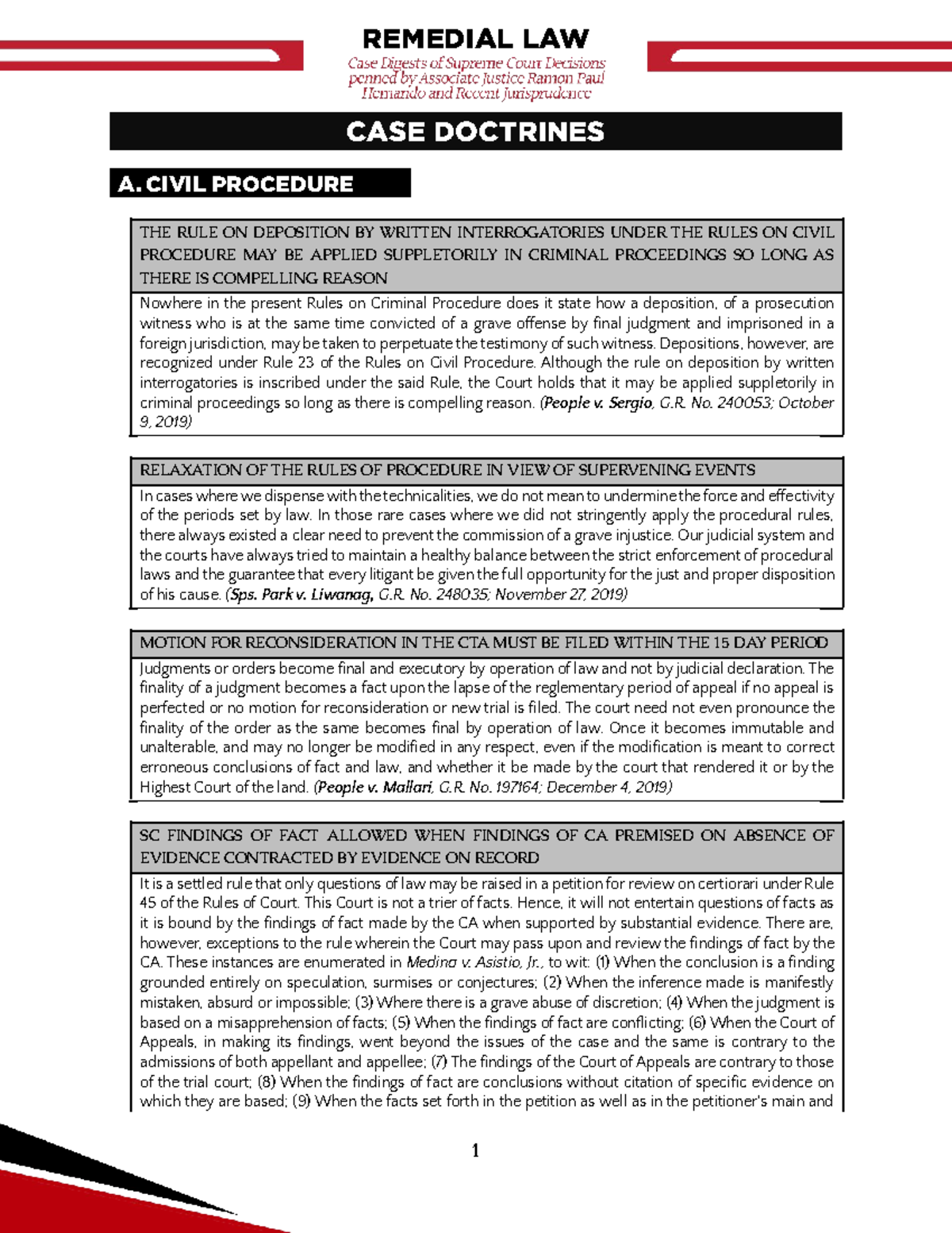 BEDA-CASE Doctrines- Remedial-LAW - CASE DOCTRINES A. CIVIL PROCEDURE ...