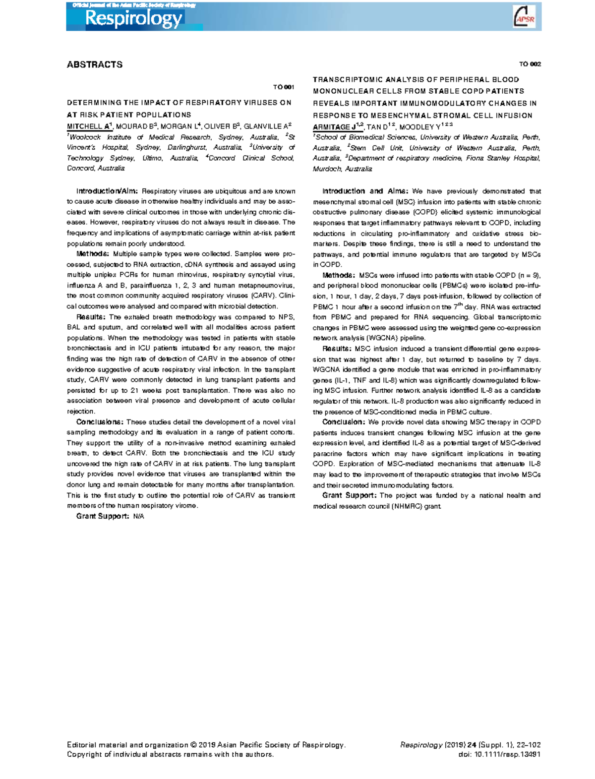 TO 002 TRANSCRIPTOMIC ANALYSIS OF PERIPHERAL BLOOD MONONUCLEAR CELLS IN ...