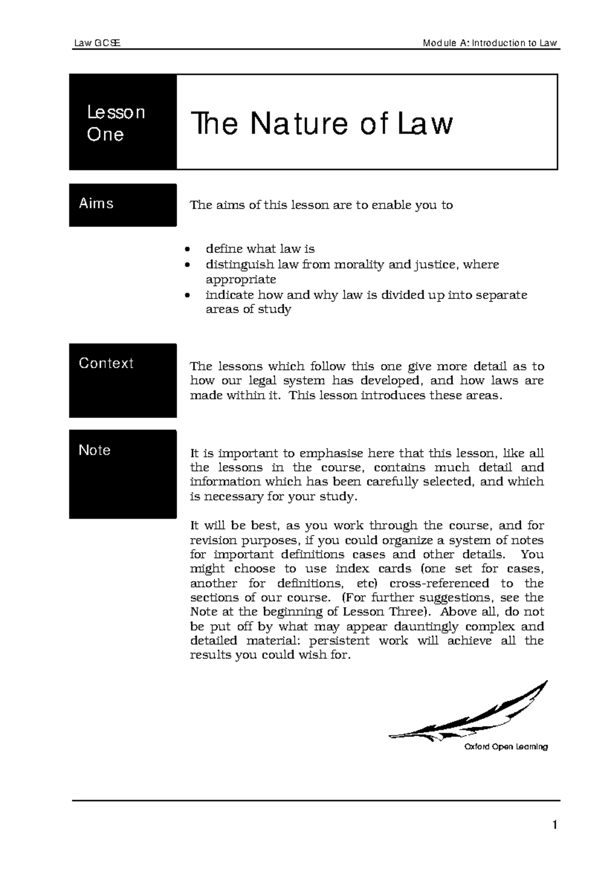 1 The Nature of Law - notes - Law GCSE Module A: Introduction to Law ...