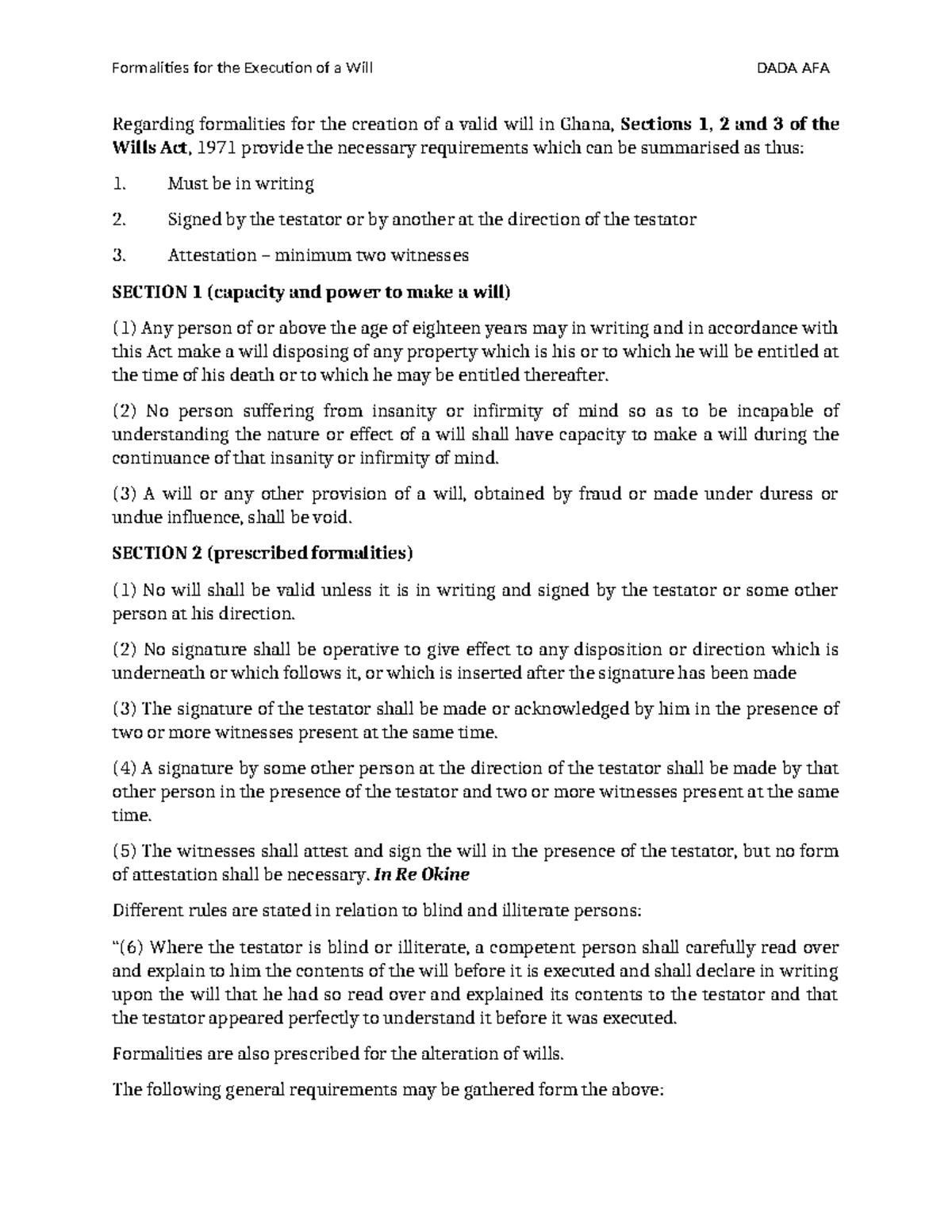Formalities of the Execution of a Will - Regarding formalities for the ...