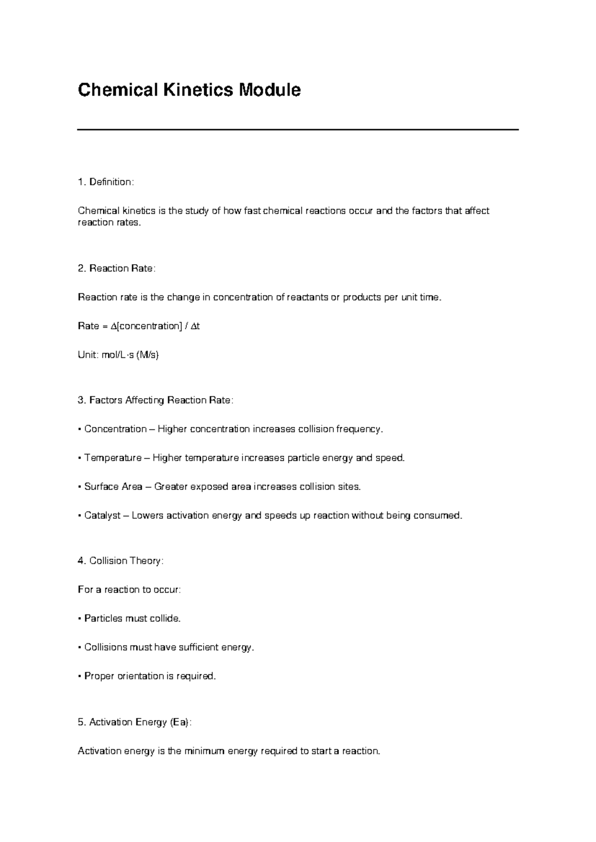 Chemical Kinetics Module 1: Understanding Reaction Rates and Factors ...