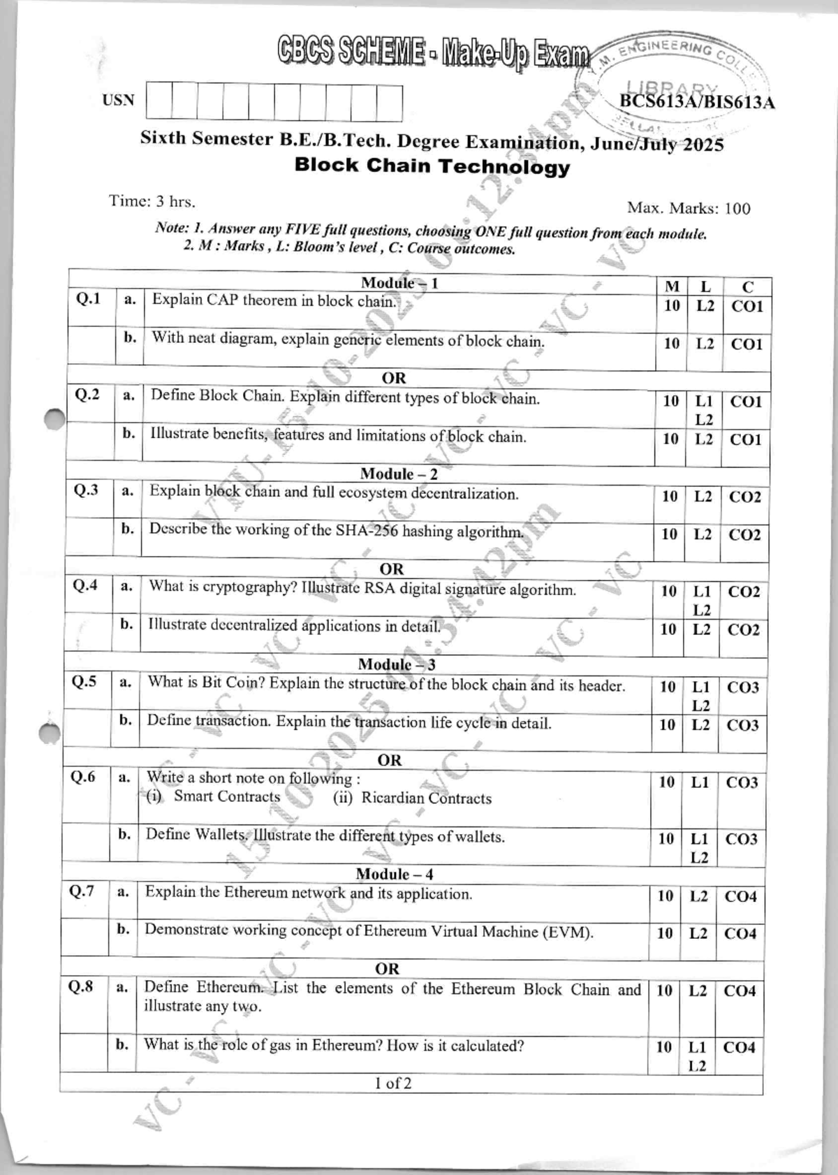 BCS613A - Sixth Semester Final Exam on Blockchain Technology - Studocu