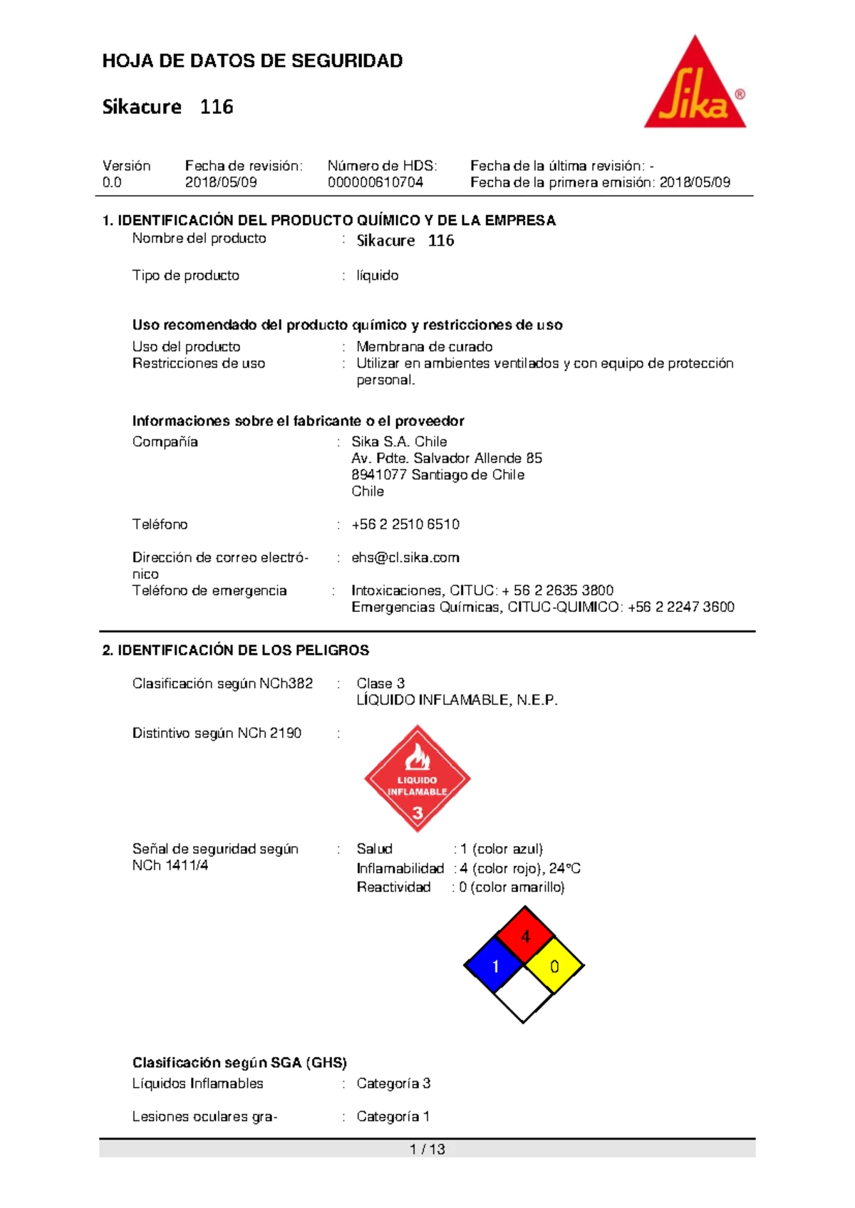 Hoja de Datos de Seguridad SL - Sikaflex® PRO-3 HDS Versión 0.0 - Studocu