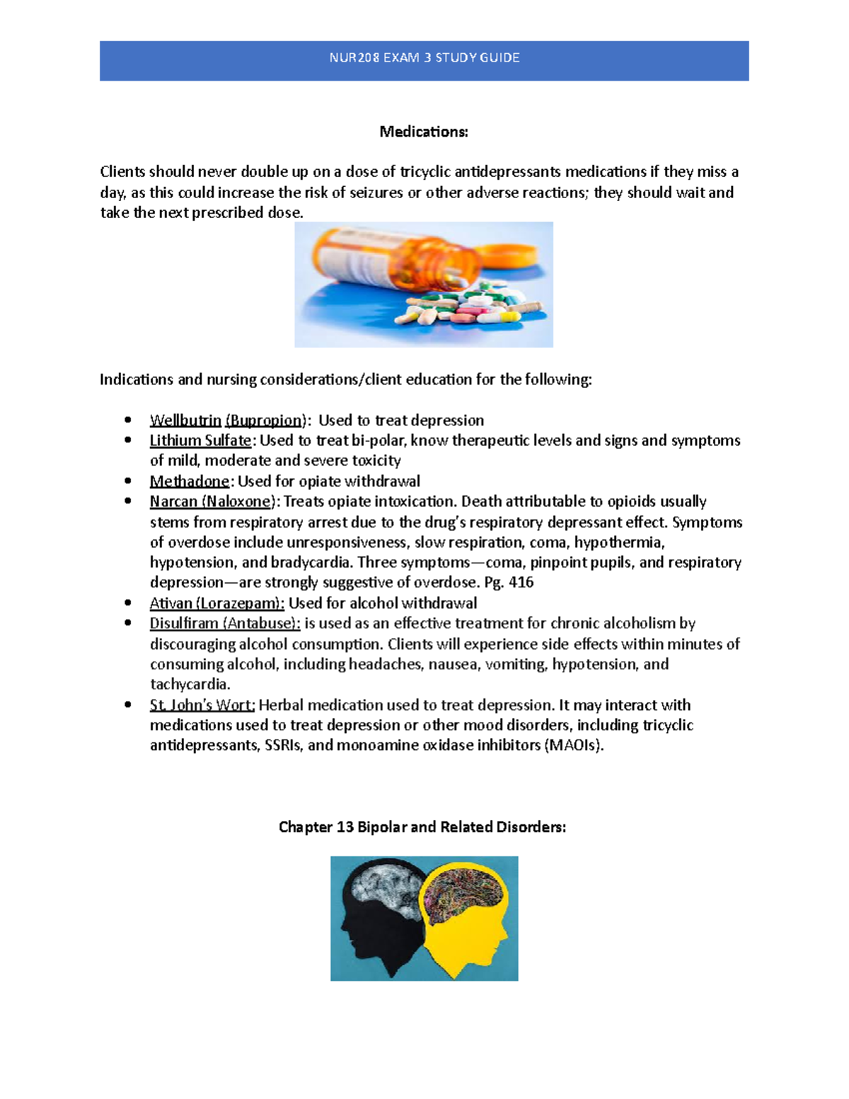 NUR208 Exam 3 Comprehensive Study Guide on Mental Health Disorders ...