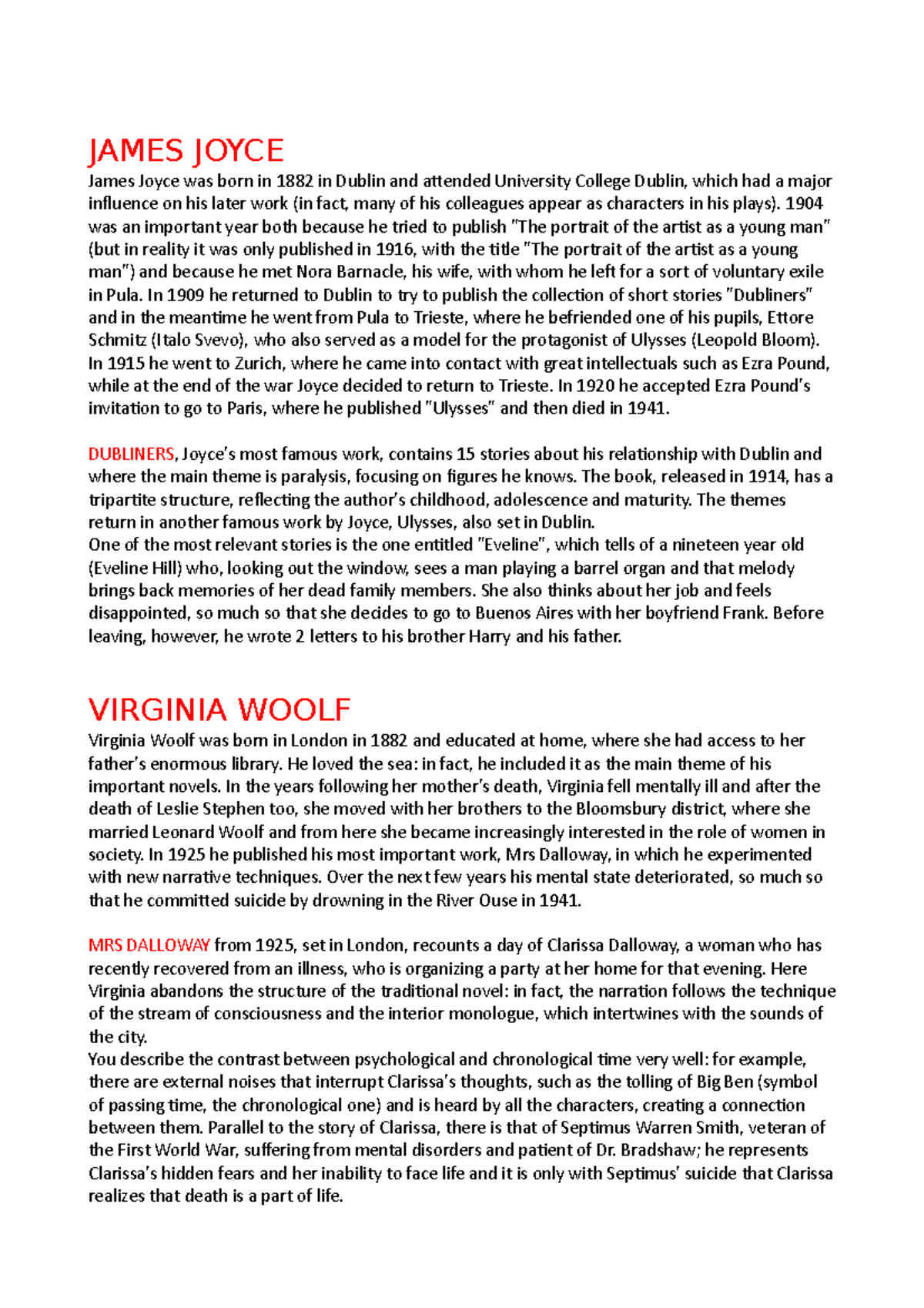James Joyce & Virginia Woolf: Modernism in Literature Analysis - Studocu
