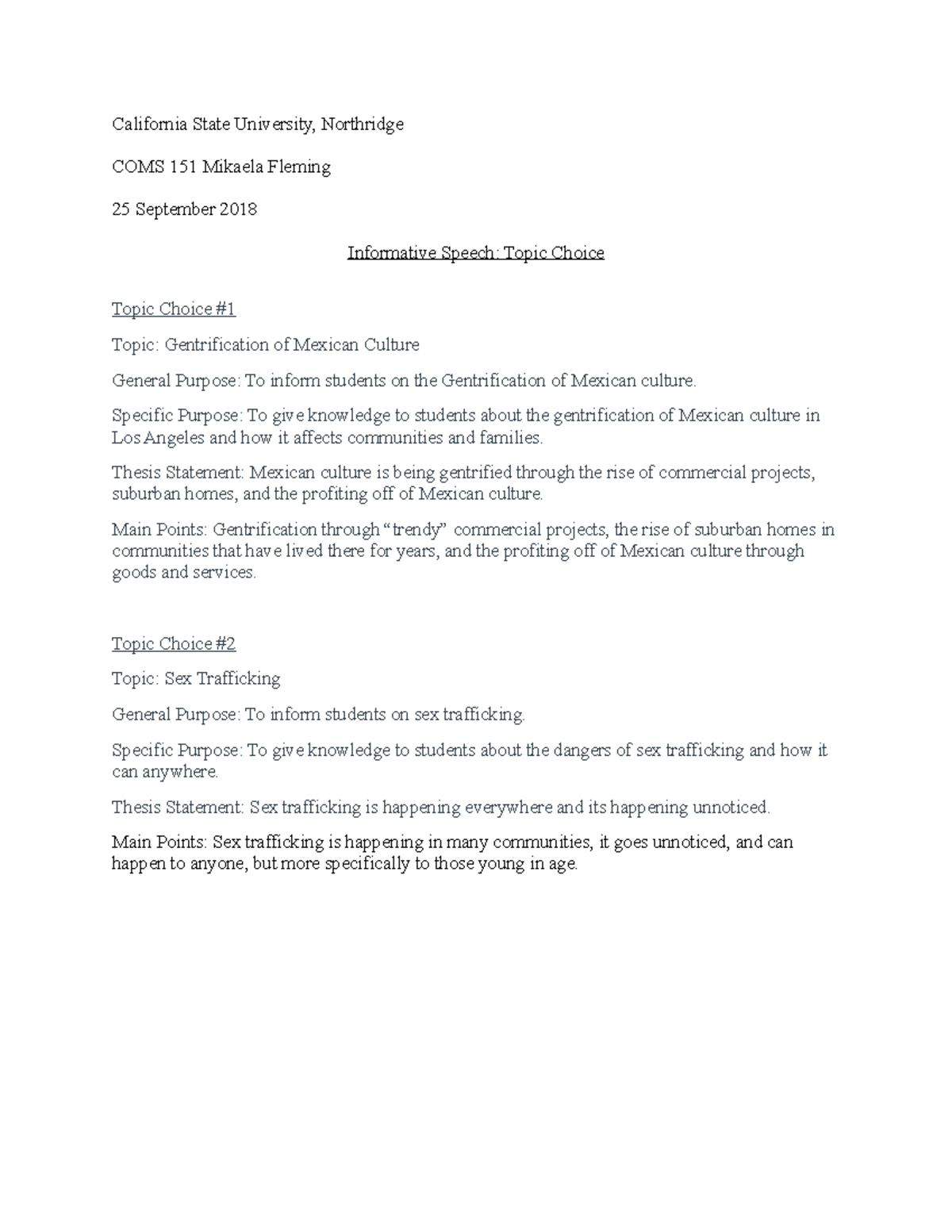 COMS 151 Informative Speech Topic Ideas - California State University ...