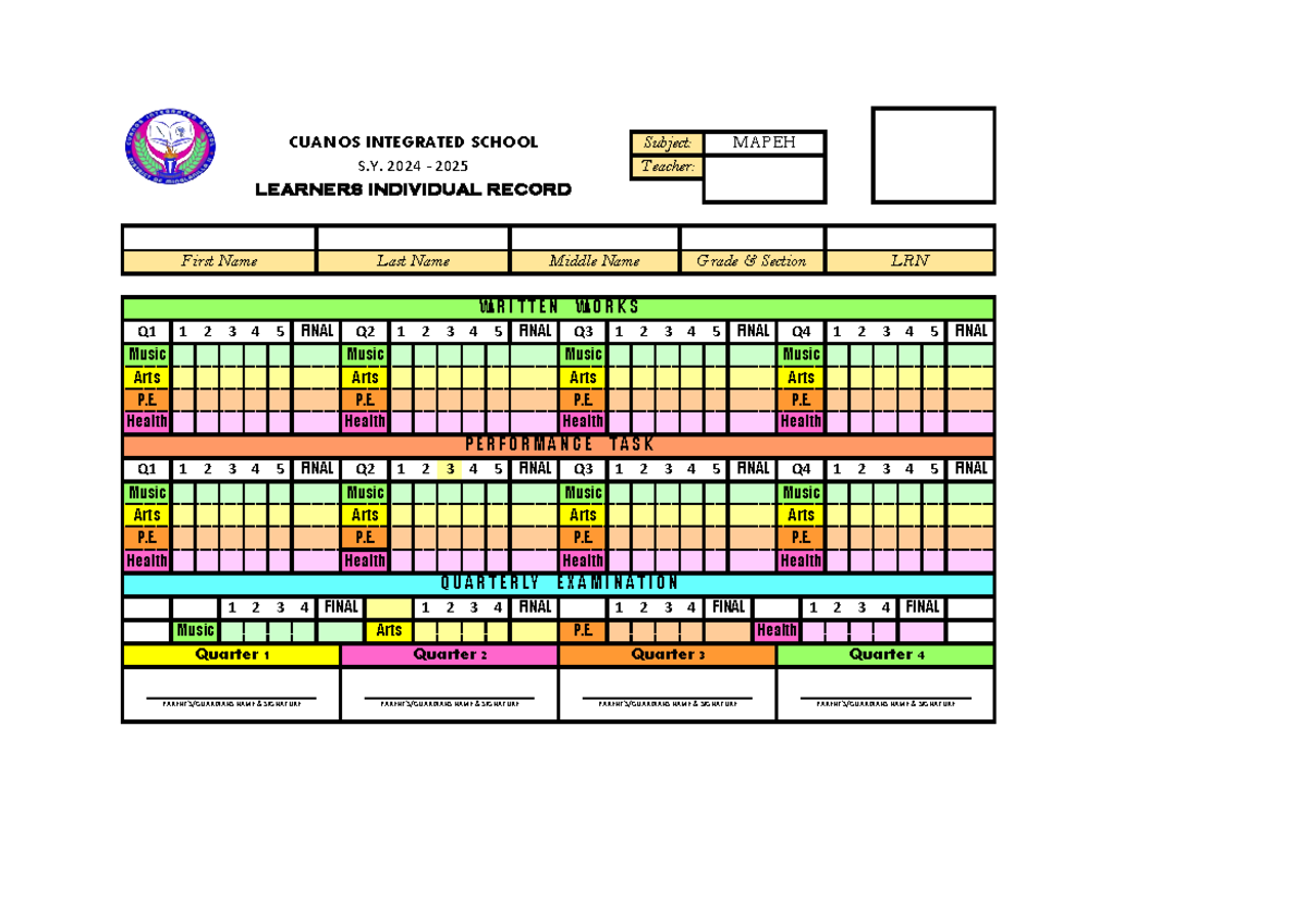 MAPEH Q4 Final Exam Index Card and Rulings for 2024-2025 - Studeersnel