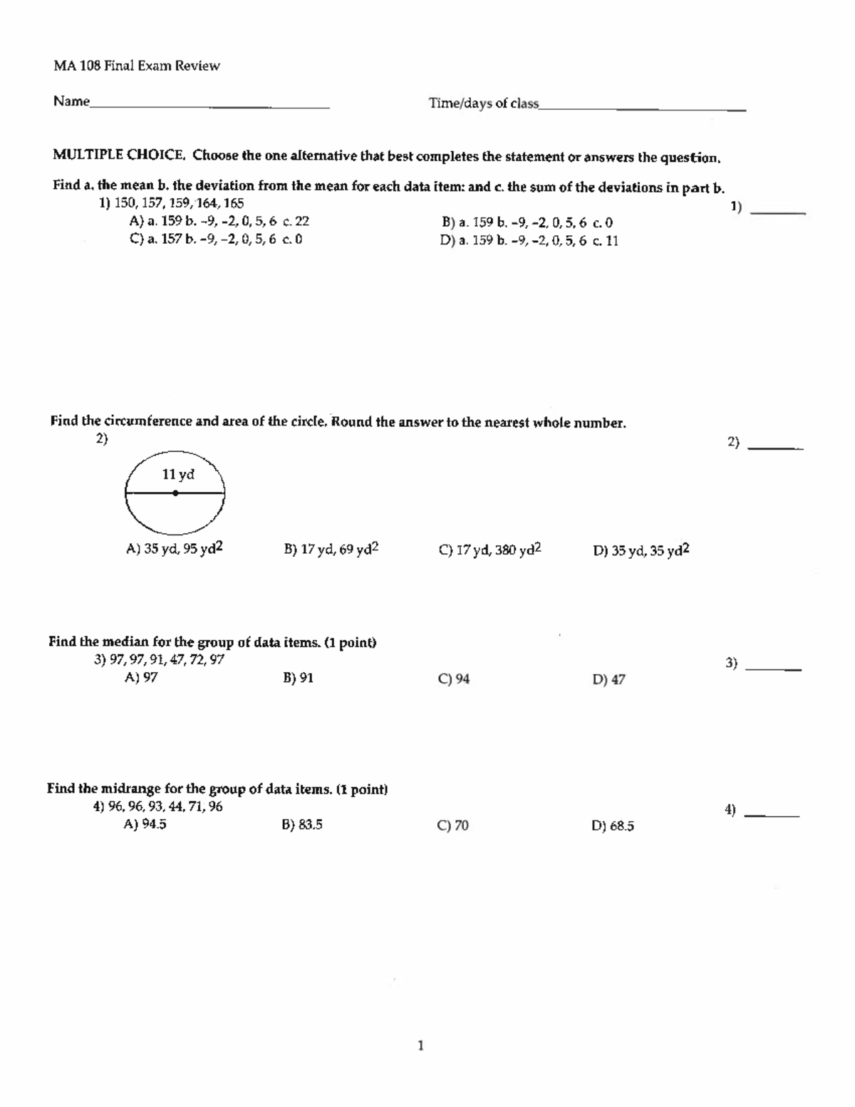 Final Exam Study Guide for MATH 101: Key Concepts and Tips - MA 108 ...