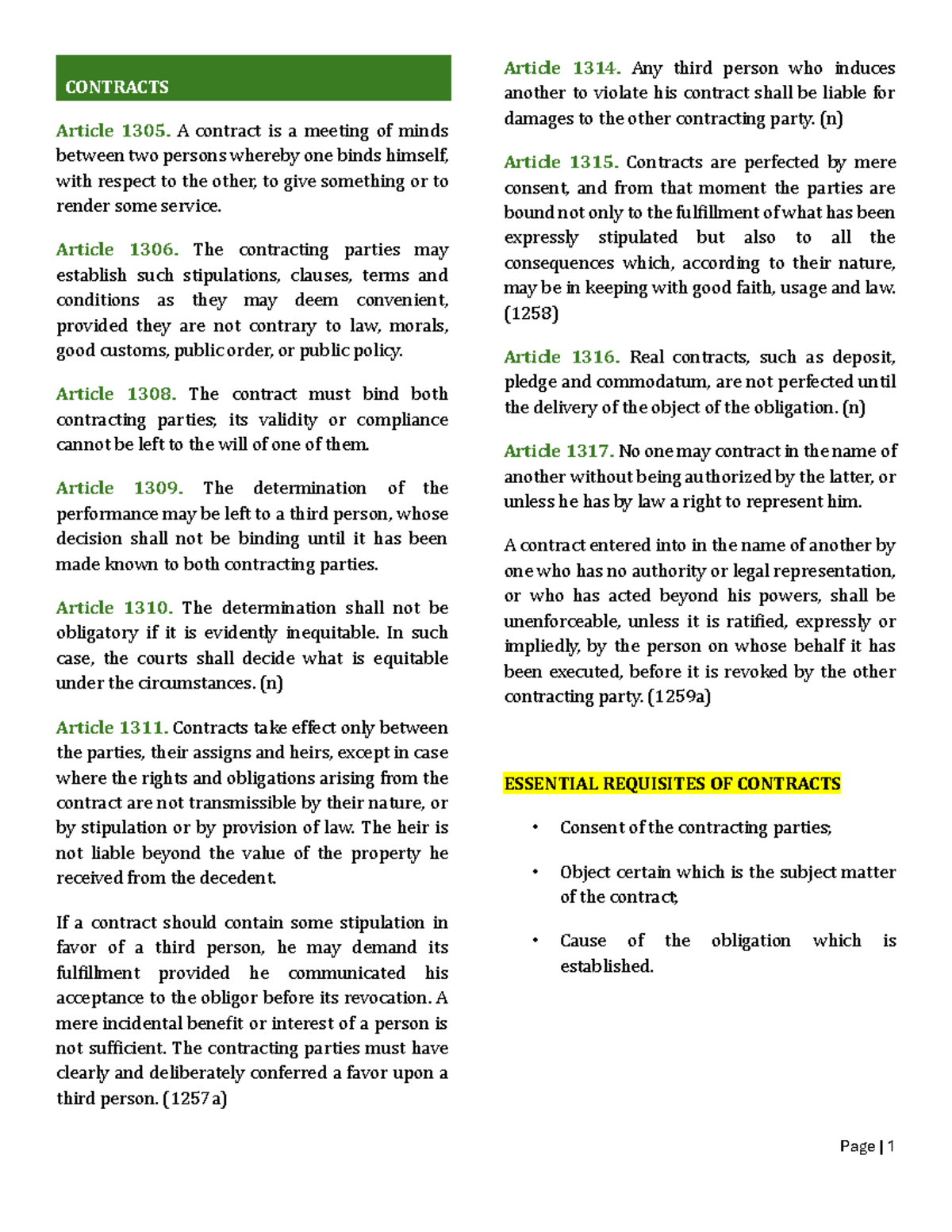 Oblicon 101: Comprehensive Finals Reviewer on Contracts - Studocu