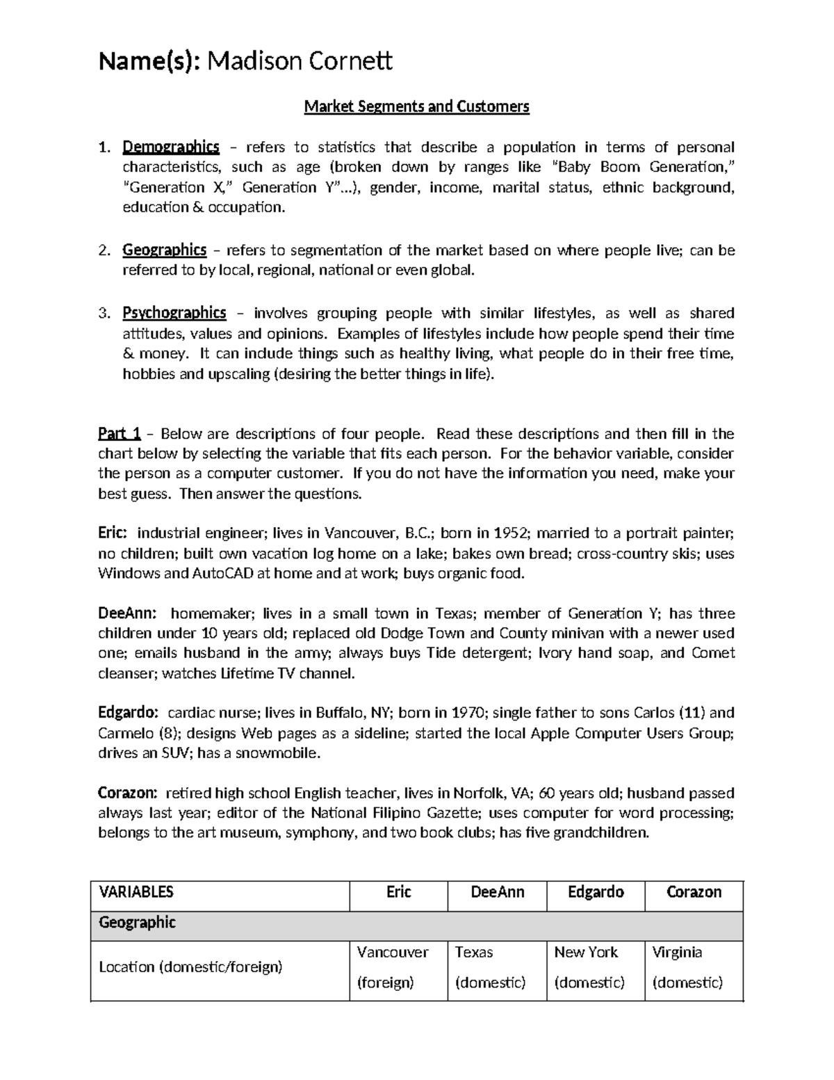 Market Segments and Customers Analysis (Course Code: MKT101) - Studocu