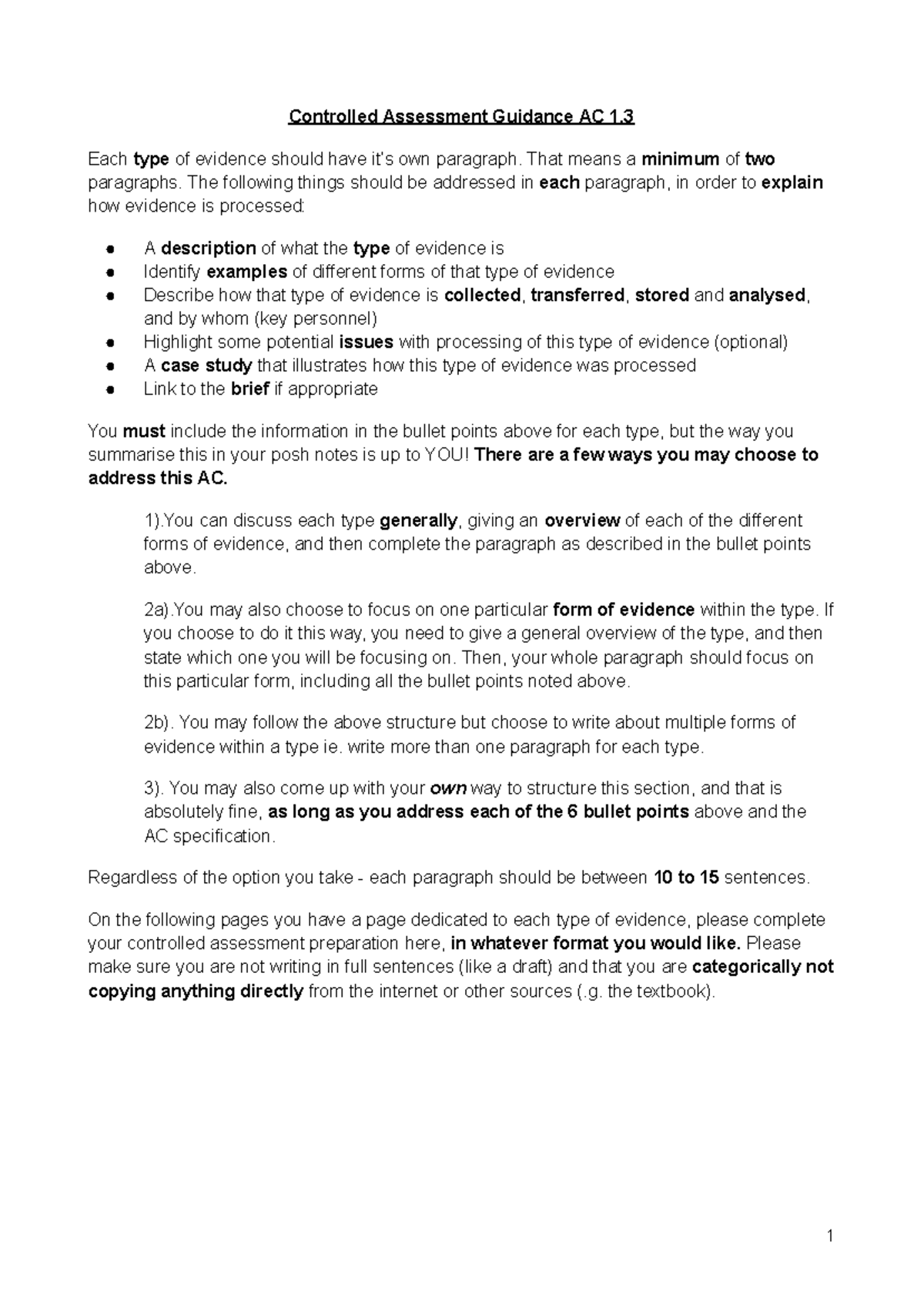 AC 1.3 POSH Final Notes on Types of Evidence Processing - Studocu