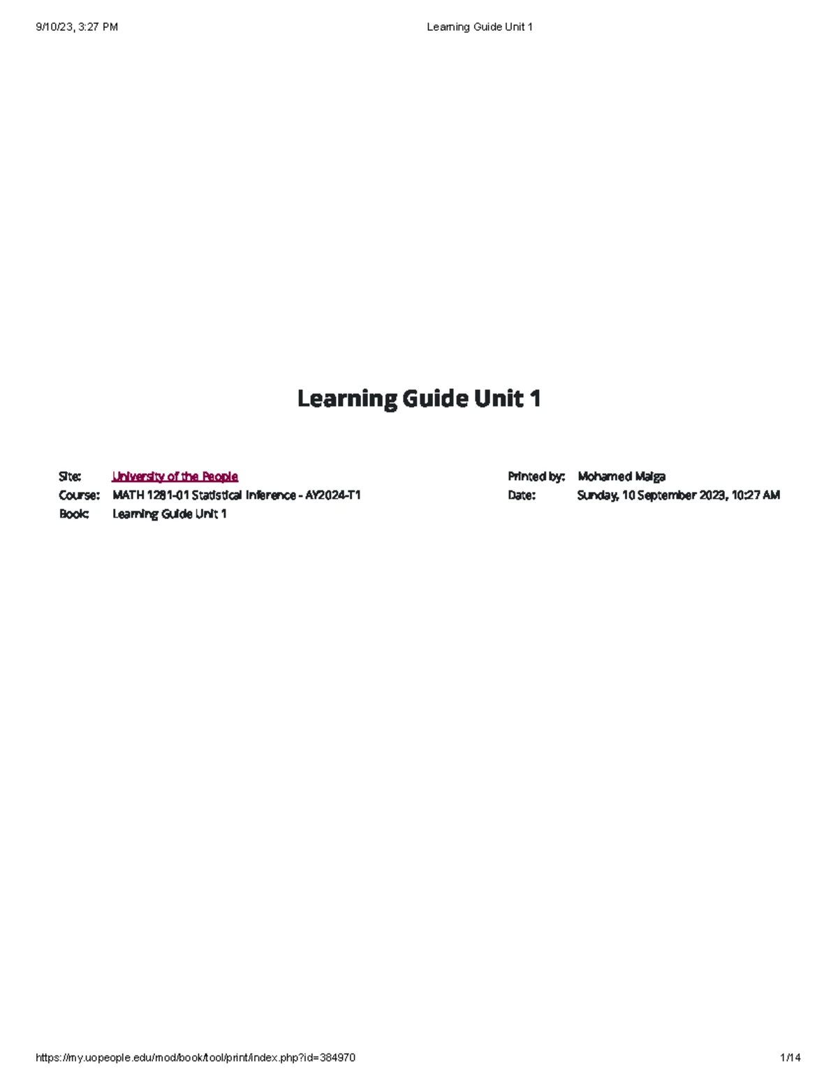 Learning Guide Unit 5 - MATH 1281: Power Calculations & ANOVA - Studocu