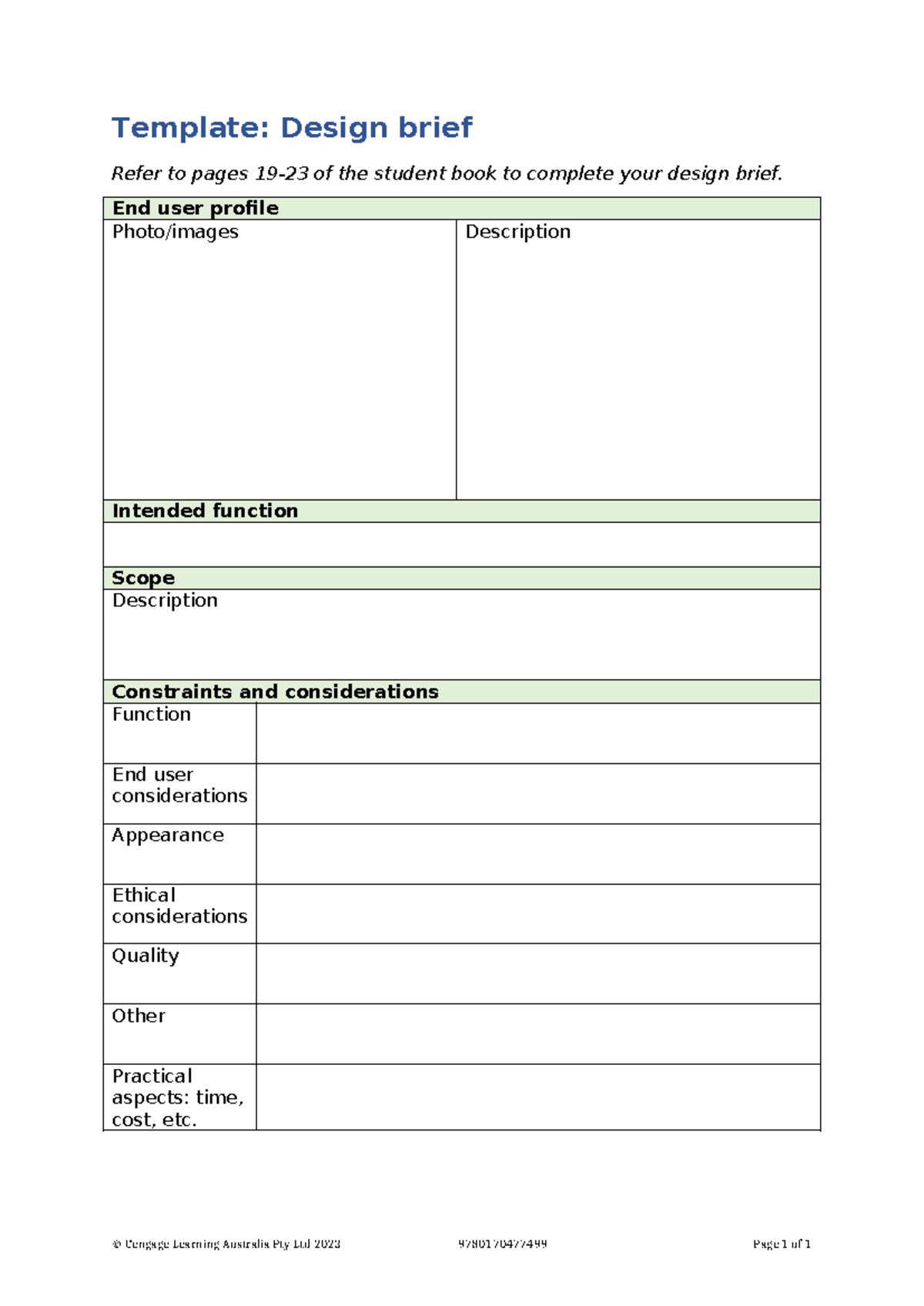 PDT Template Design brief - Template: Design brief Refer to pages 19-23 ...