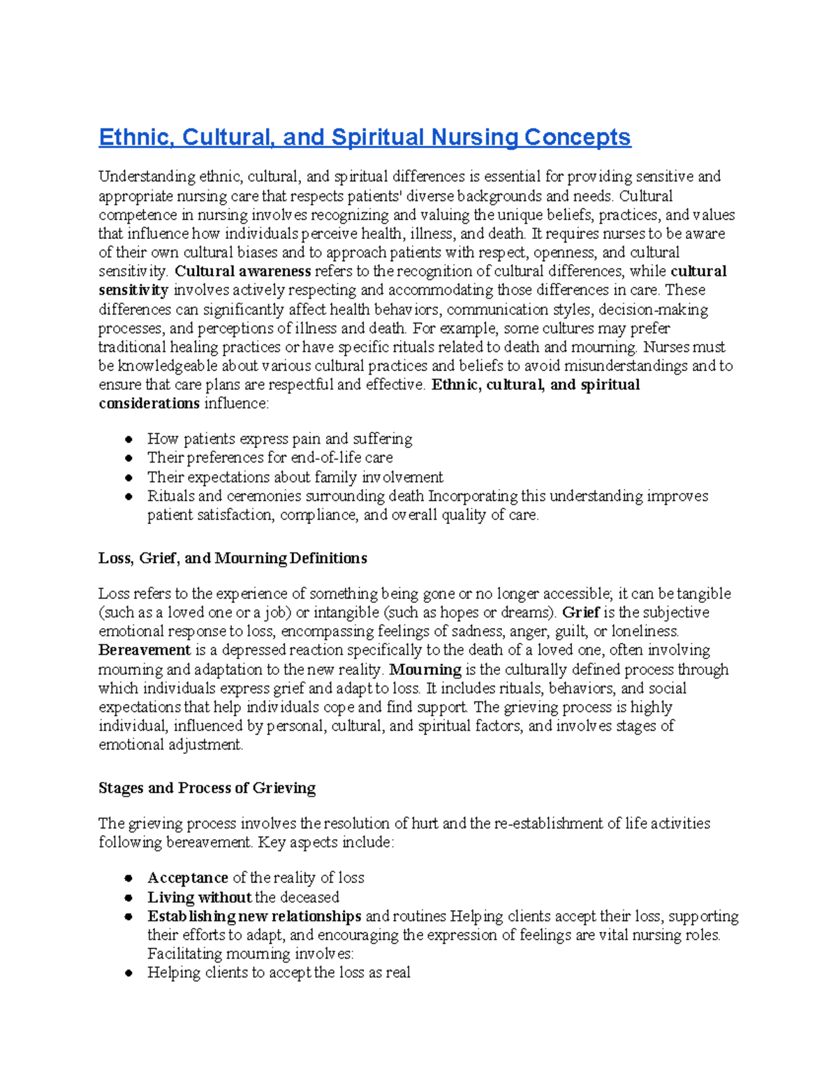 Ethnic, Cultural, and Spiritual Considerations in Nursing Care - Studocu