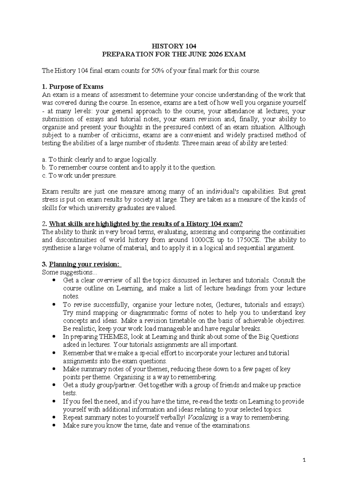 HISTORY 104 FINAL EXAM PREPARATION GUIDE FOR JUNE 2026 - Studocu