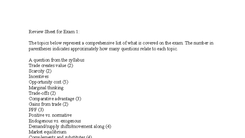 Exam 1 Review Sheet: Key Topics from Chapters 1-5 - Studocu
