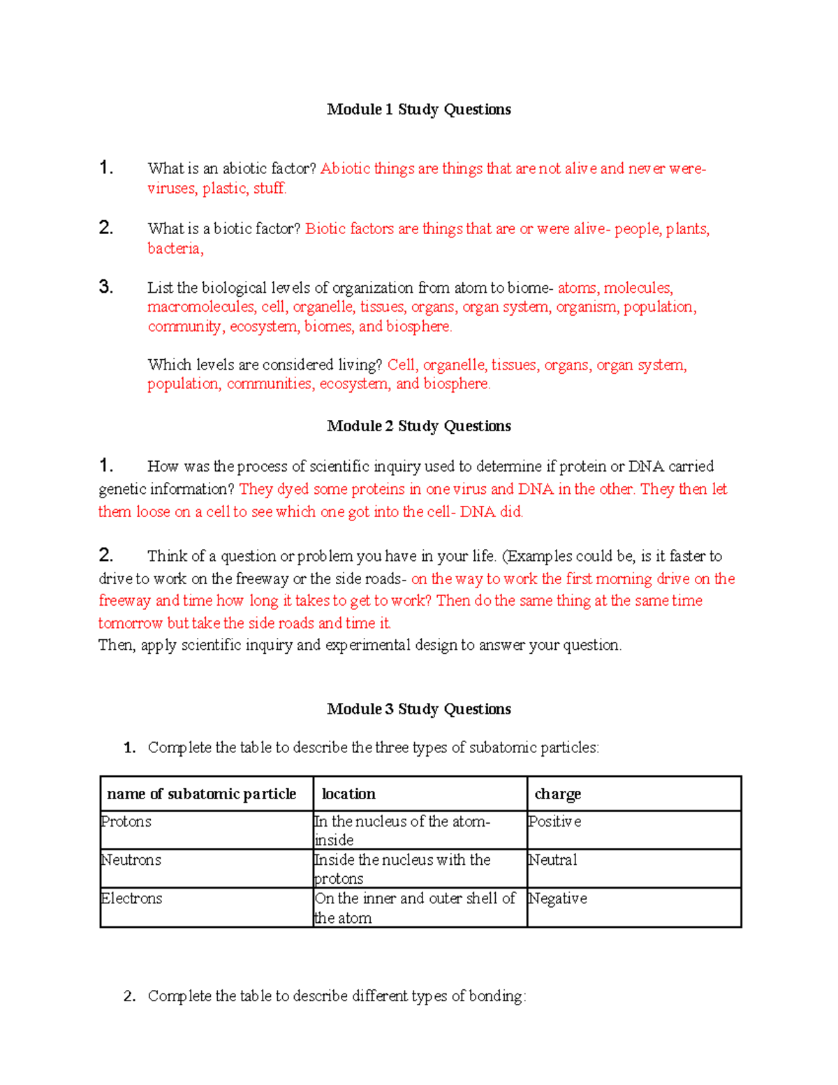 Module Study Questions: Biology Concepts and Processes - Studocu