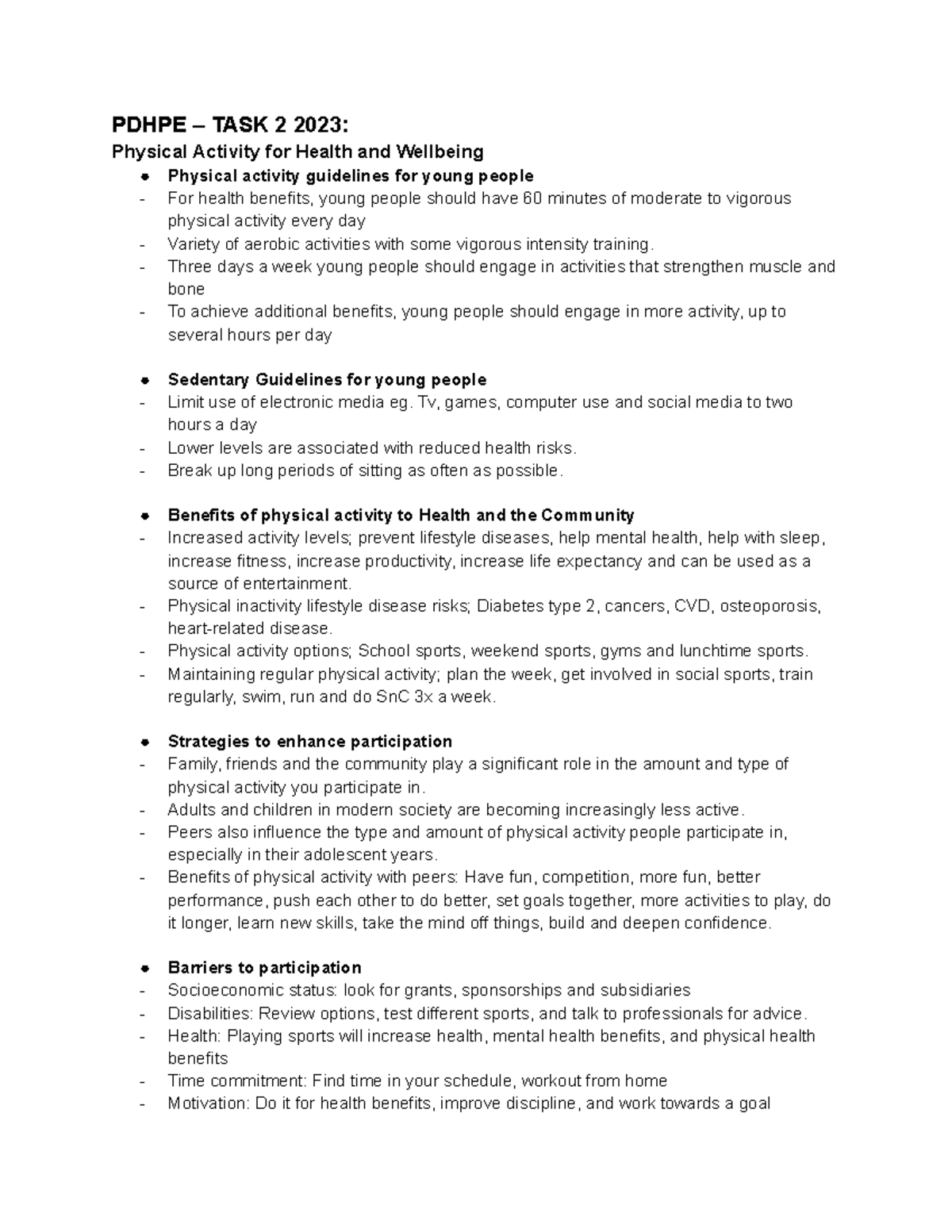 PDHPE – TASK 2 2023: Insights on Physical Activity for Health ...