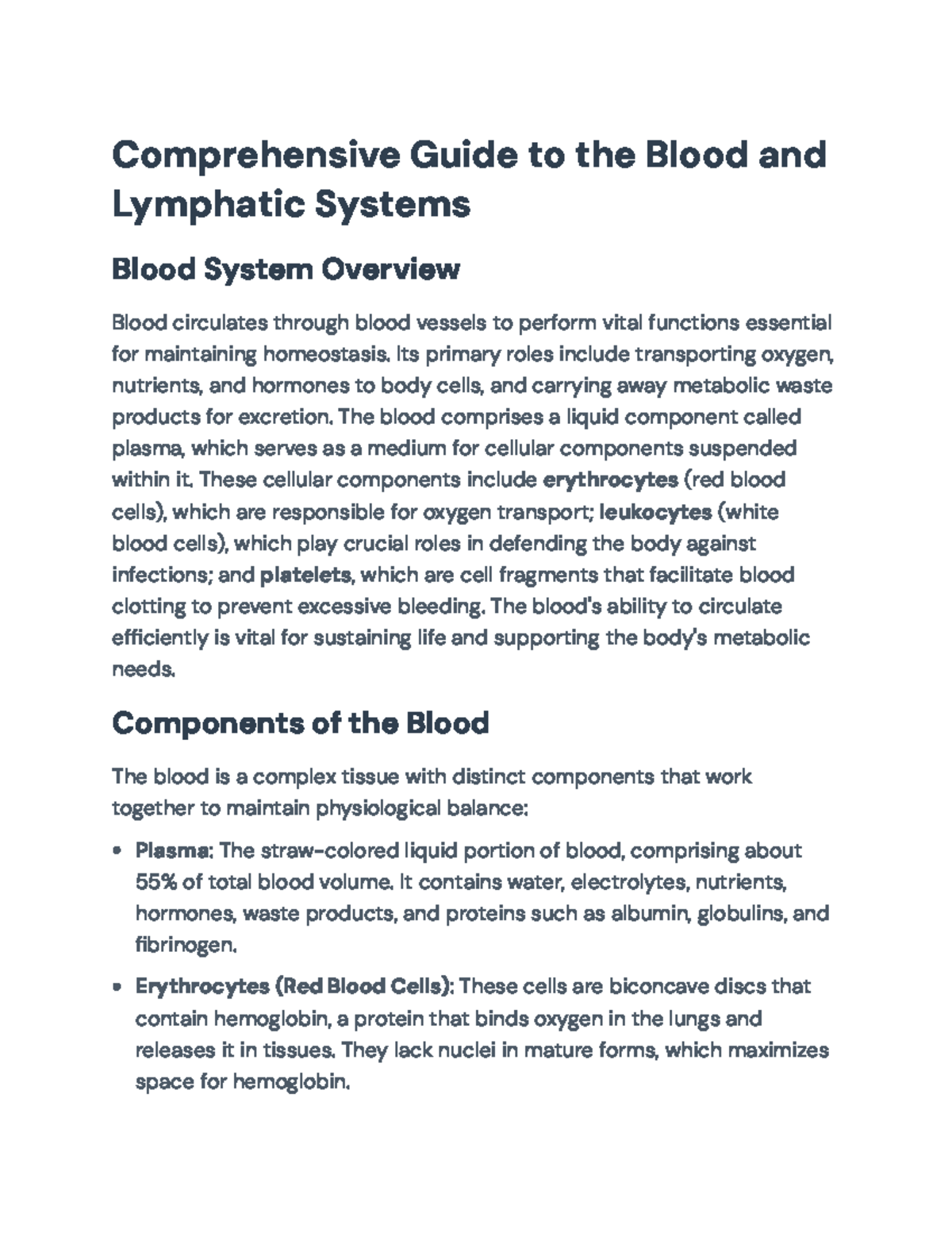 Comprehensive Overview of Blood and Lymphatic Systems (BIO 101) Exam ...
