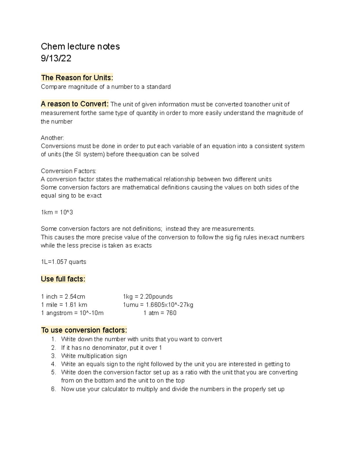 Chem 101 Lecture Notes: Understanding Units and Conversions - Studocu