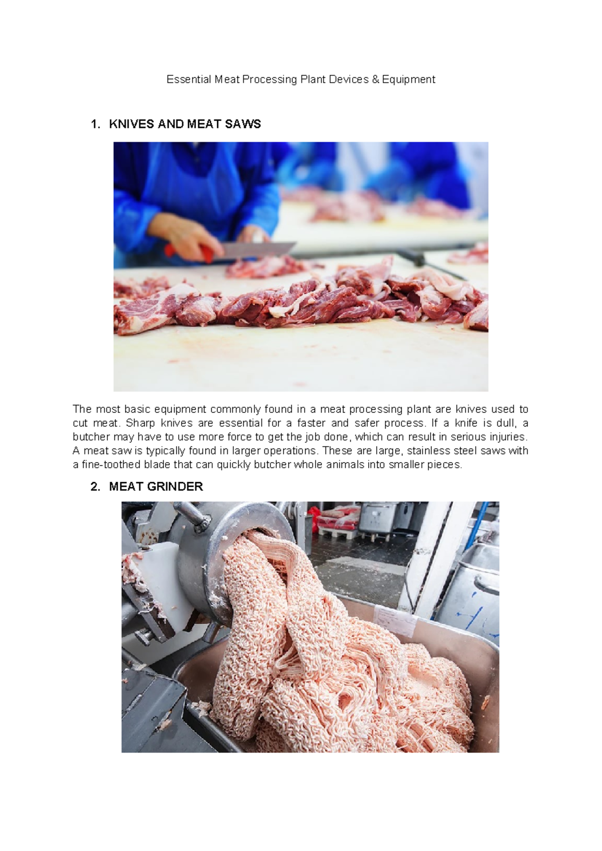 Essential Meat Processing Plant Devices - KNIVES AND MEAT SAWS The most ...