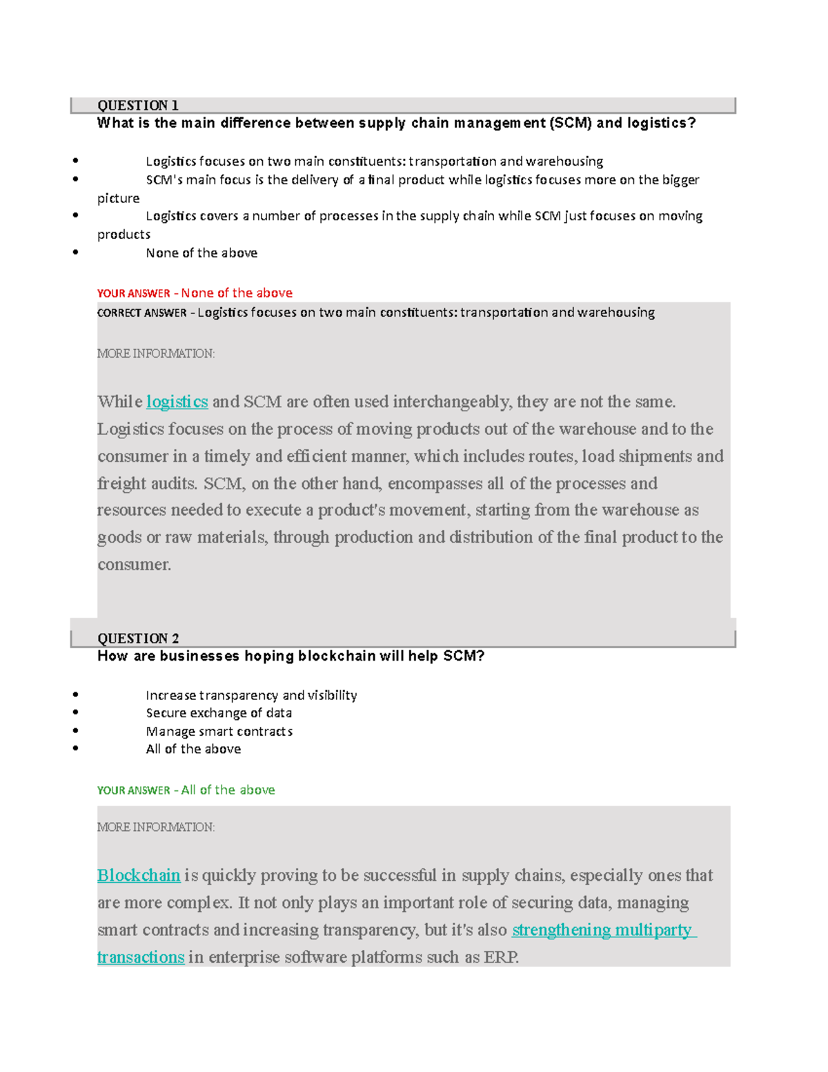 Supply Chain - 3 - MCQ Notes on Logistics and SCM Differences - Studocu