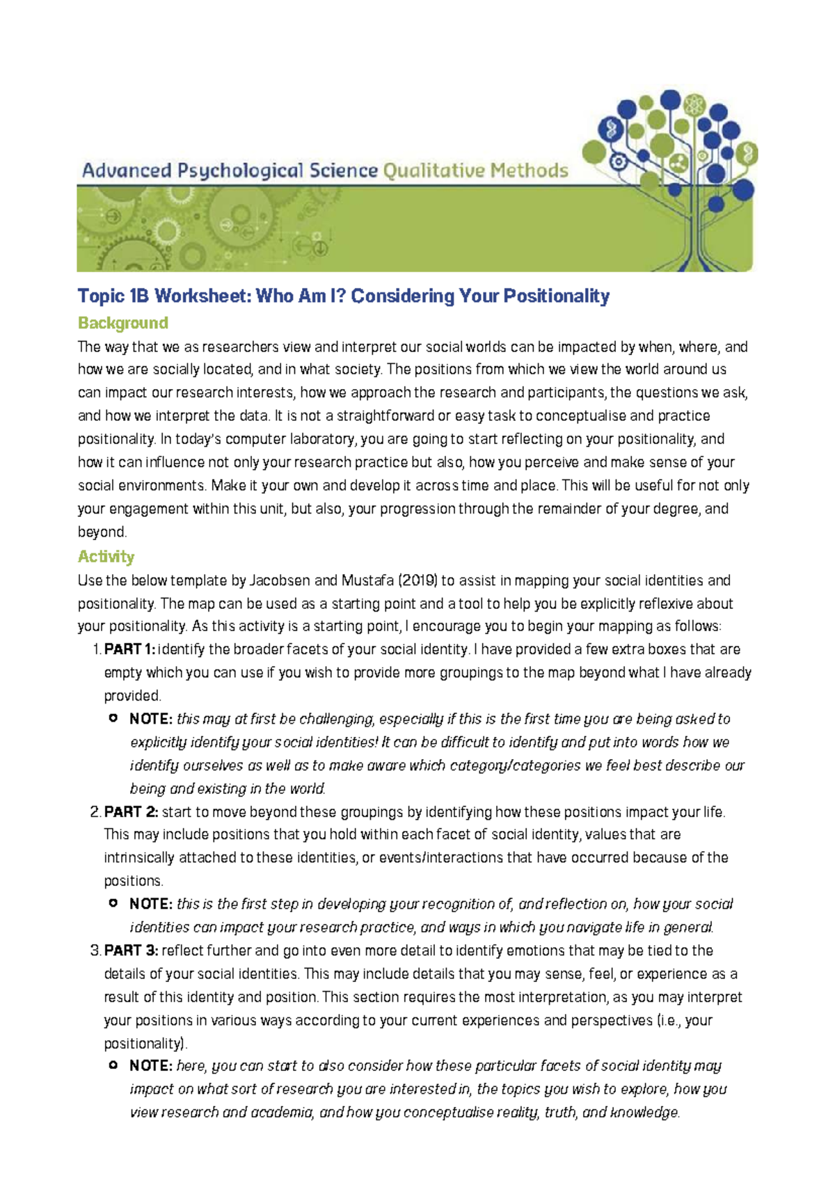 1B Lab Who am I Considering your Positionality Worksheet FORM - Topic ...