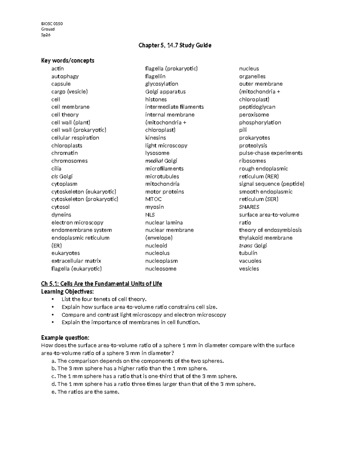 BIOSC 0150 Sp26 Chapter 5 Study Guide: Cell Structure & Function - Studocu