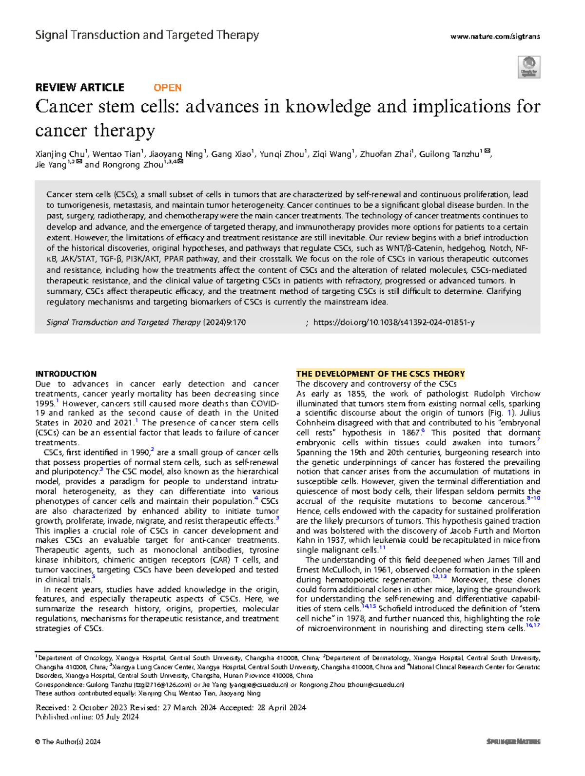 Cancer Stem Cells: Advances and Implications for Targeted Therapy (STT ...