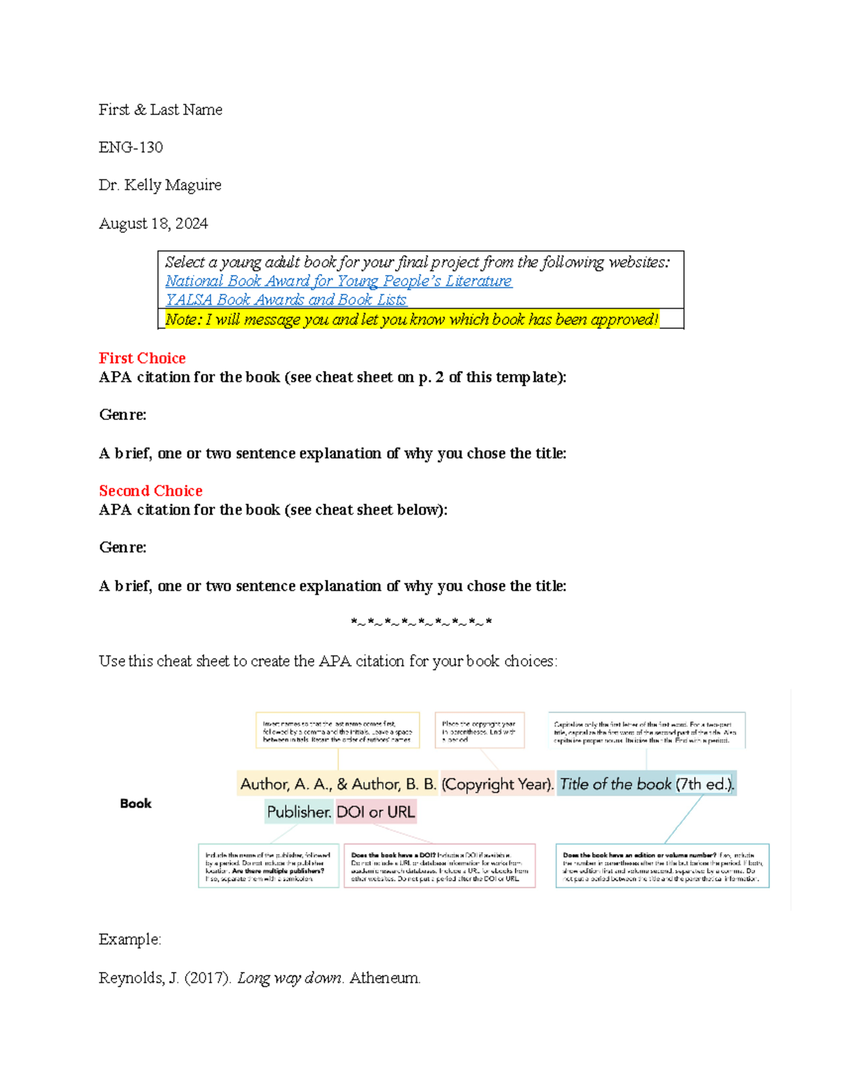 Book Approval Template for Final Project - ENG- Final Project - Studocu
