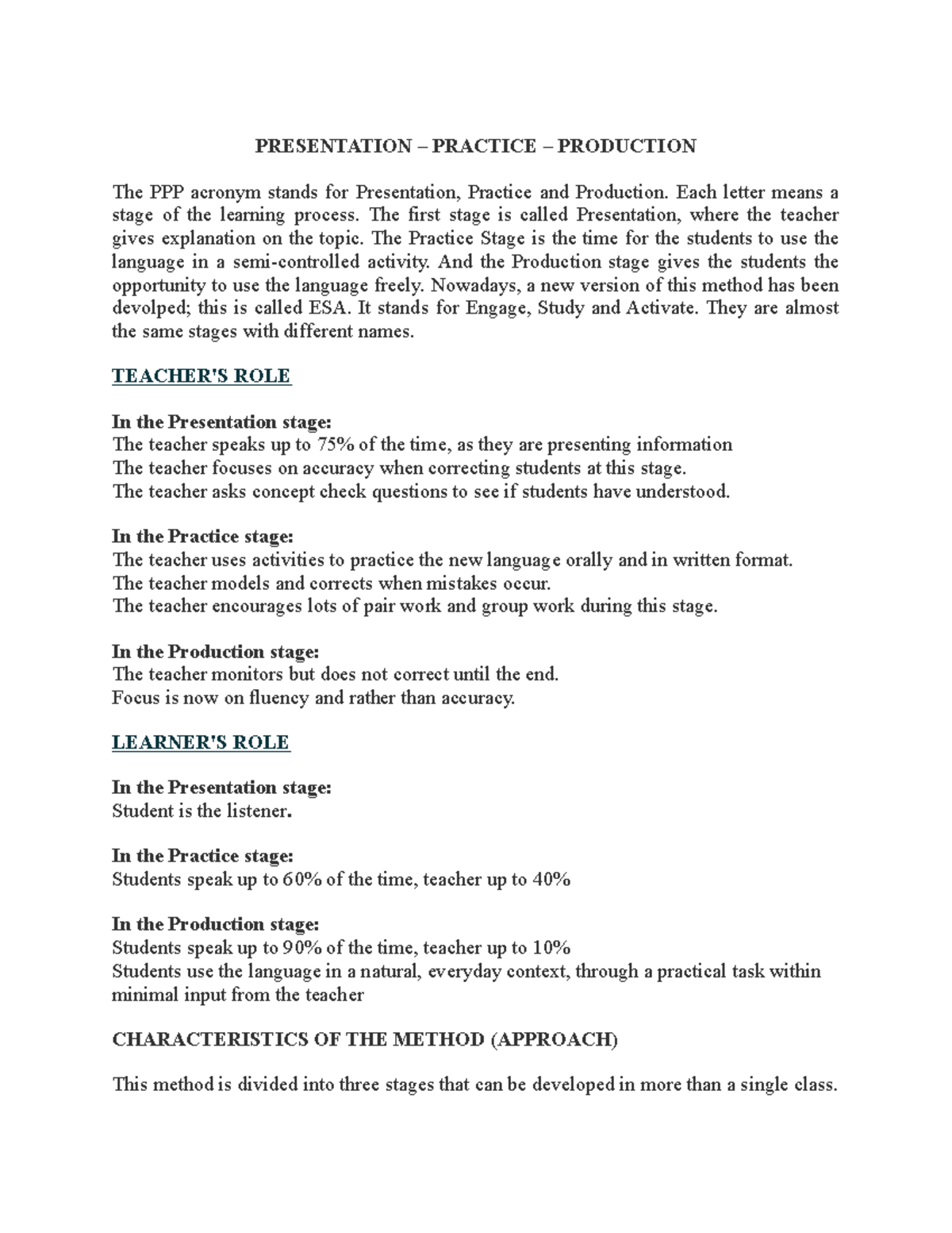 PPP - English Teaching Theories: Presentation, Practice, Production ...