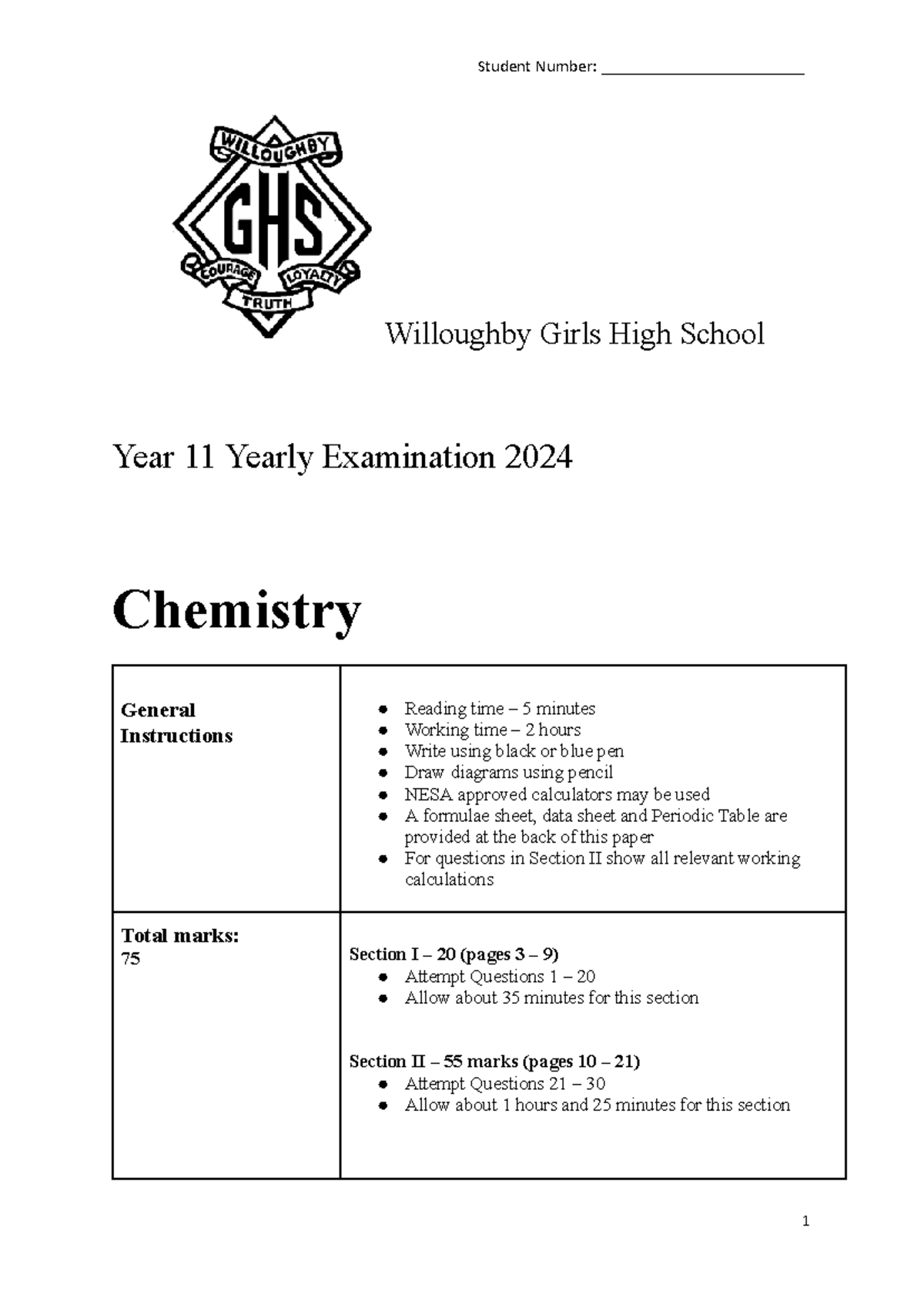 2024 Year 11 Chemistry Yearly Exam - Willough Girls High School - Studocu