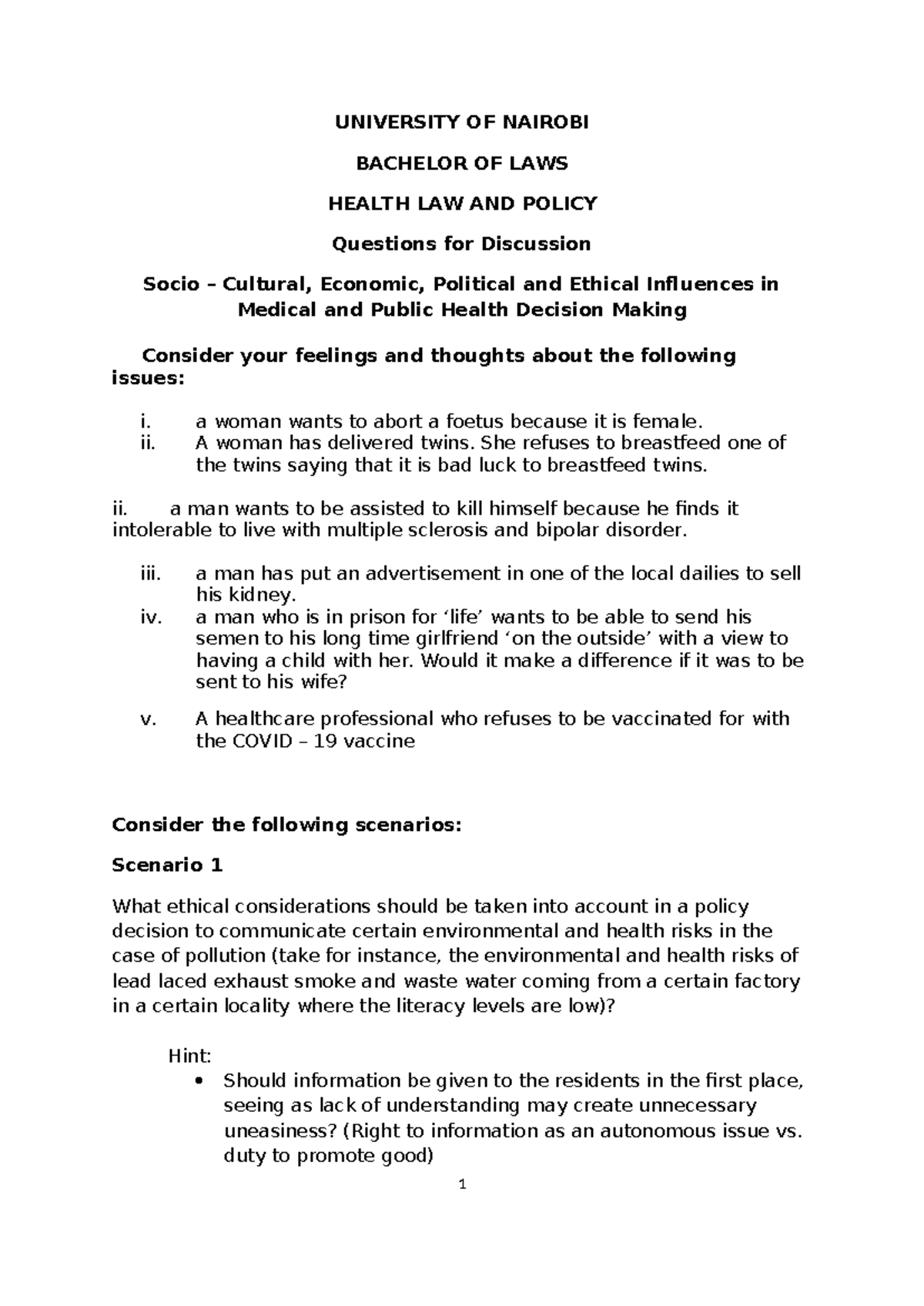 Health Law Discussion Questions: Theories, Ethics & Cultural Influences ...
