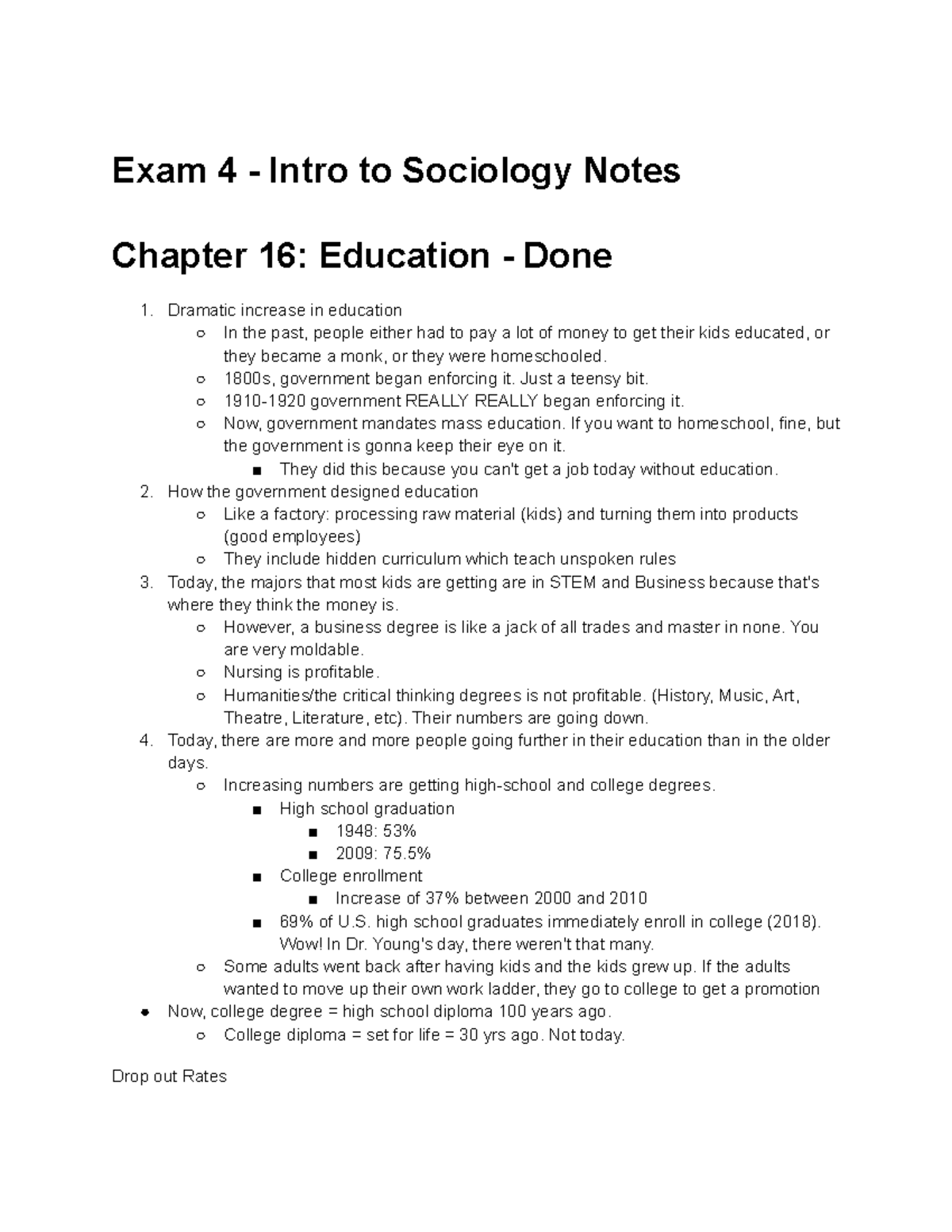 Exam 4 - Comprehensive Notes on Sociology Chapters 16-19 (General Soc ...