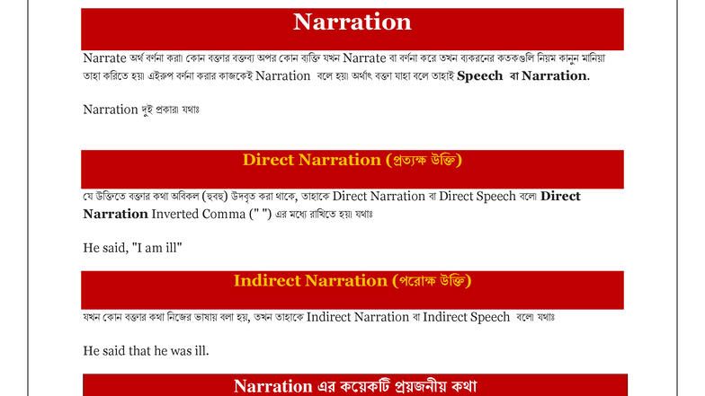 Narration - Lecture Notes on Direct and Indirect Speech - Studocu