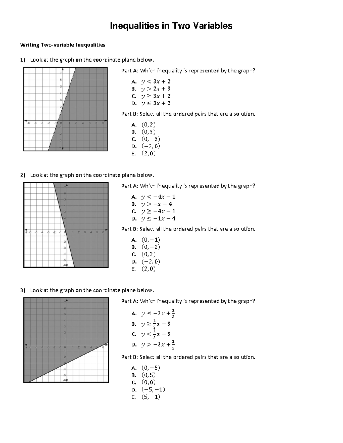 Inequalities in Two Variables: Practice Exercises and Graphing ...