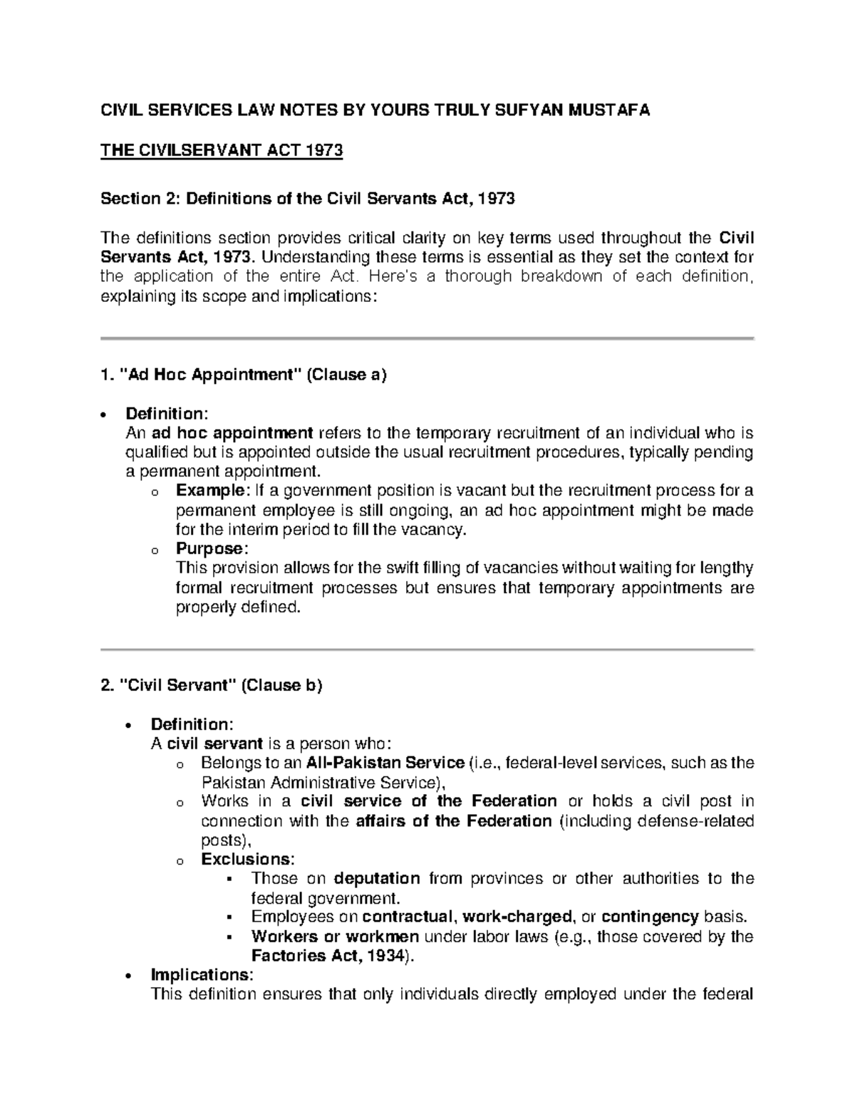 CIVIL SERVICES LAW NOTES: The Civil Servants Act 1973 Overview - Studocu