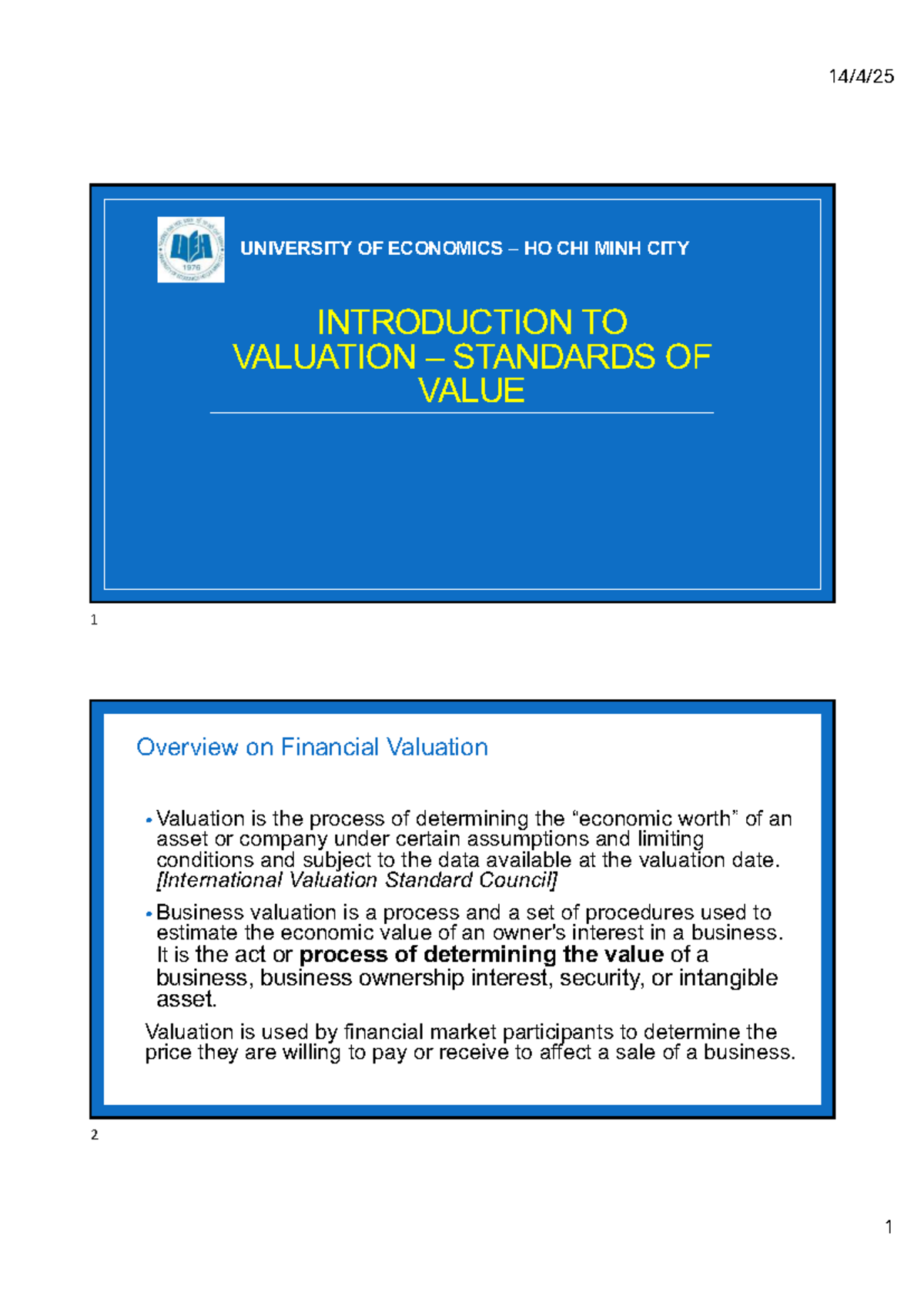 Chap 1: Intro to Financial Valuation Standards and Practices - Studocu
