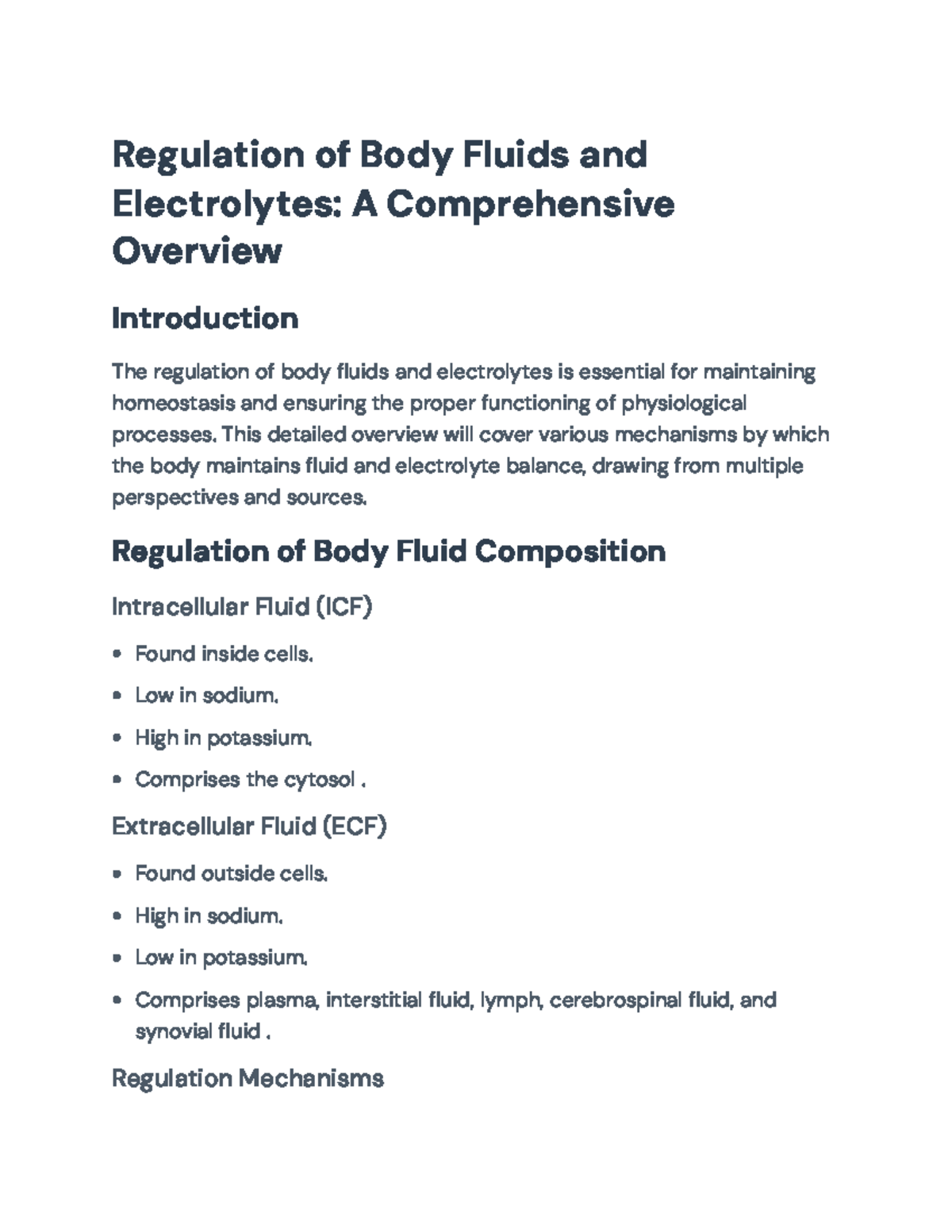 Regulation of Body Fluids and Electrolytes: Detailed Overview ...