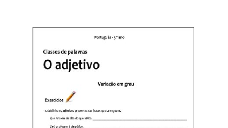 Ficha De Exerc cios Adjetivos E Varia o Em Grau Studocu