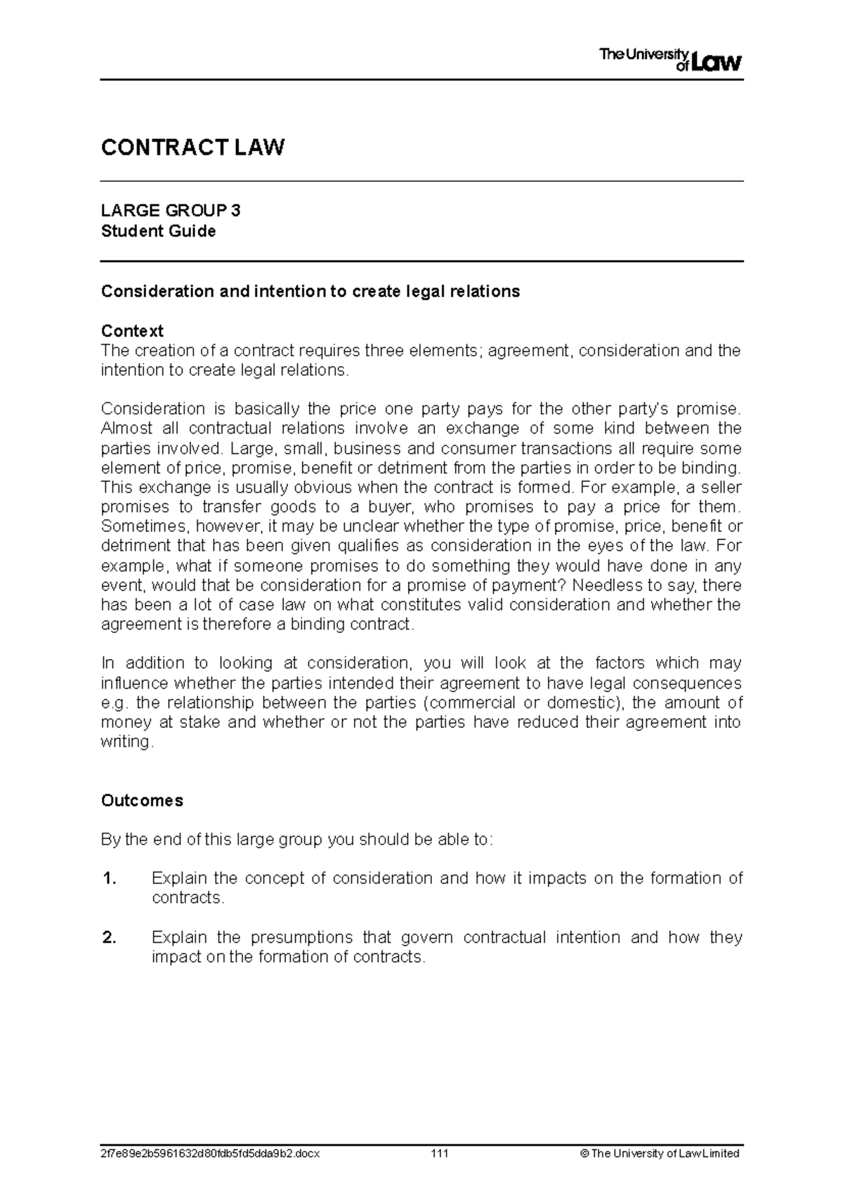 LG3 - student guide - Lecture notes 3 - CONTRACT LAW LARGE GROUP 3 ...