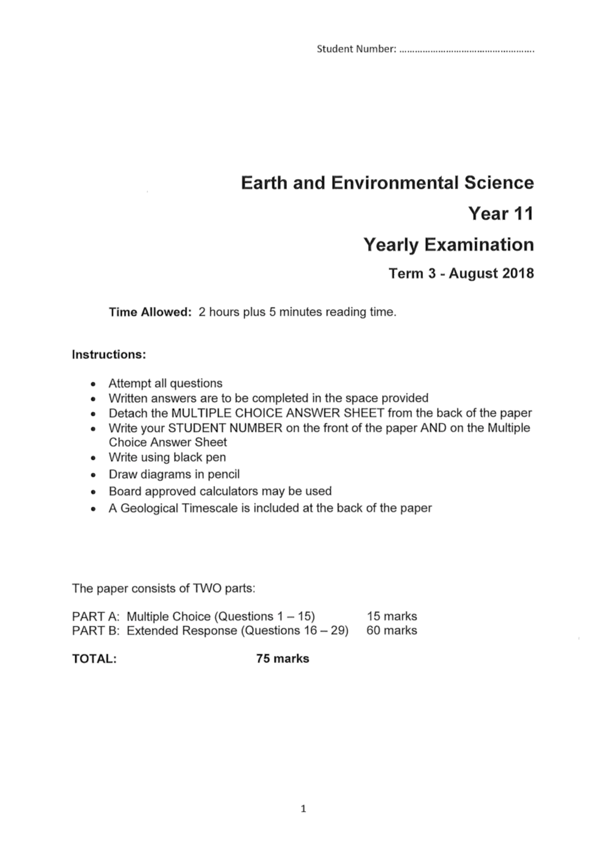 Earth and Environmental Science Year 11 Term 3 Exam Practice Paper NOZ ...